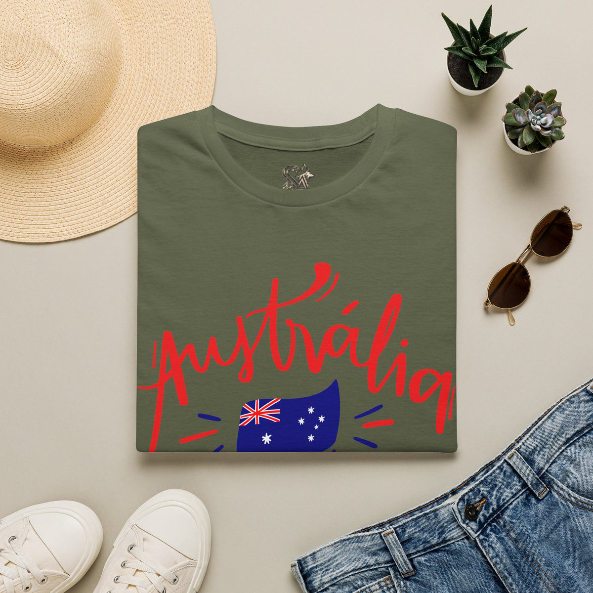 Australia Script Flag T-Shirt Premium Design SKIALFA Unisex