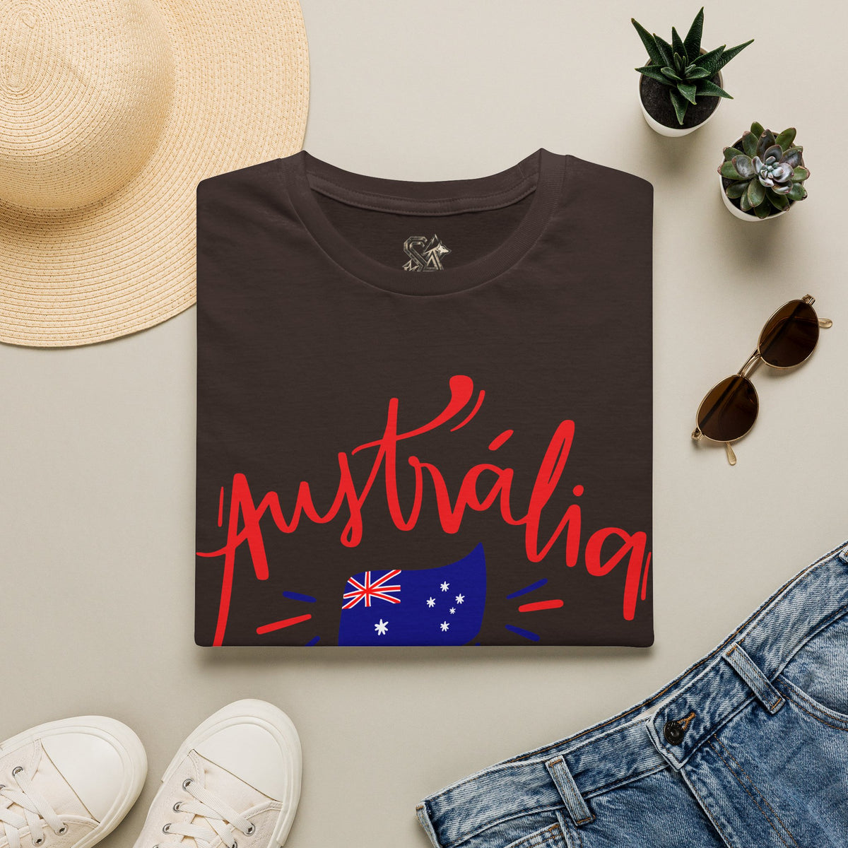 Australia Script Flag T-Shirt Premium Design SKIALFA Unisex