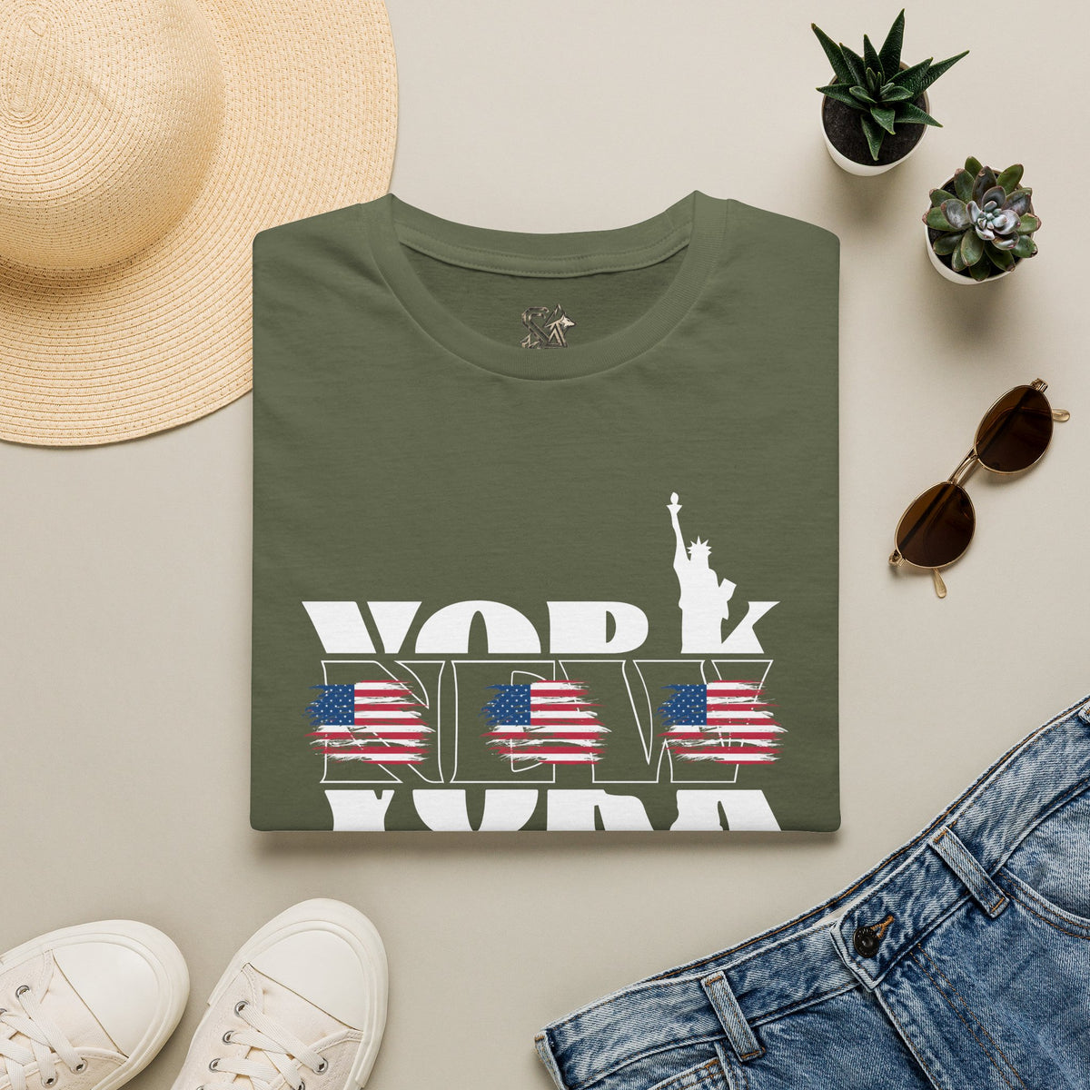 New York American Flag T-Shirt Premium Design SKIALFA Unisex