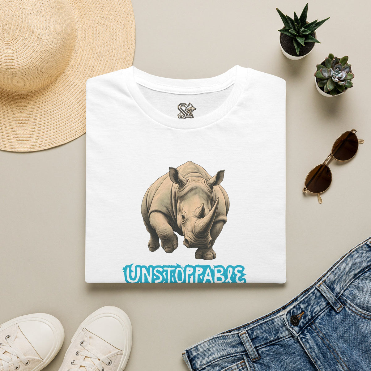 UNSTOPPABLE Rhino T-Shirt Premium Design SKIALFA Unisex