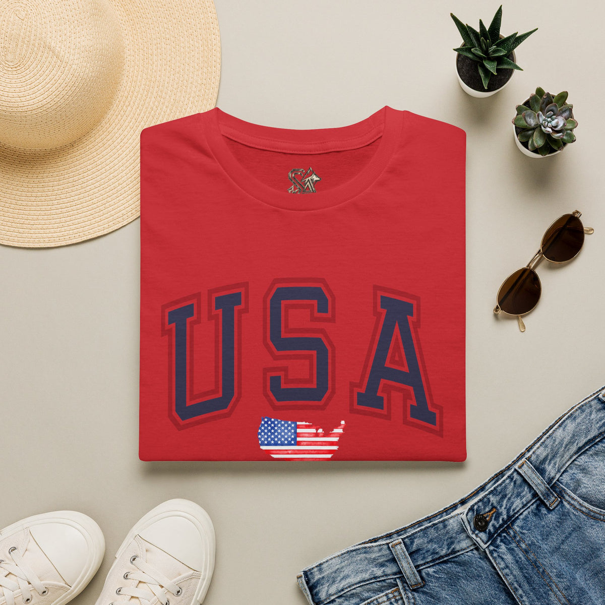 USA Flag T-Shirt Premium Design SKIALFA Unisex