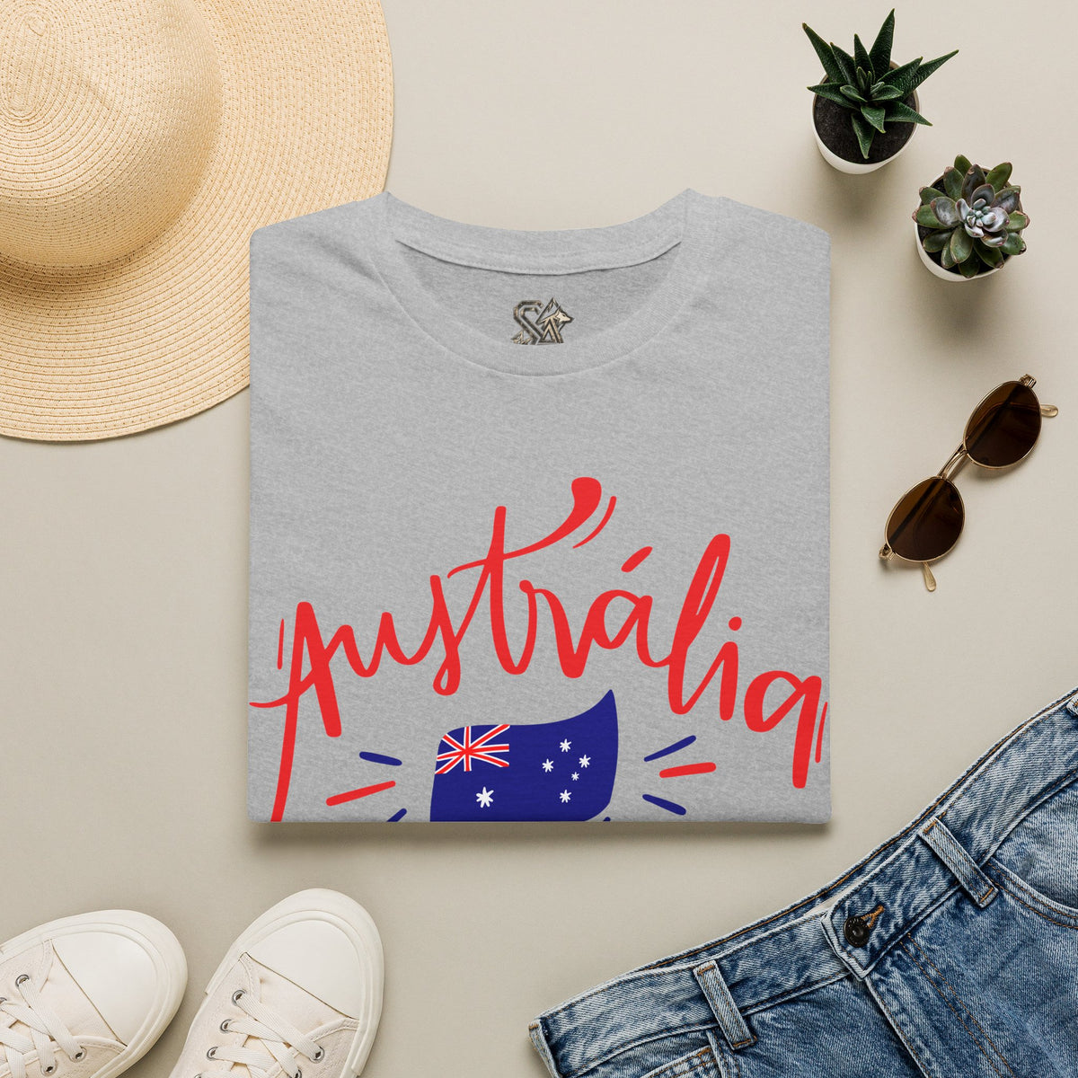 Australia Script Flag T-Shirt Premium Design SKIALFA Unisex