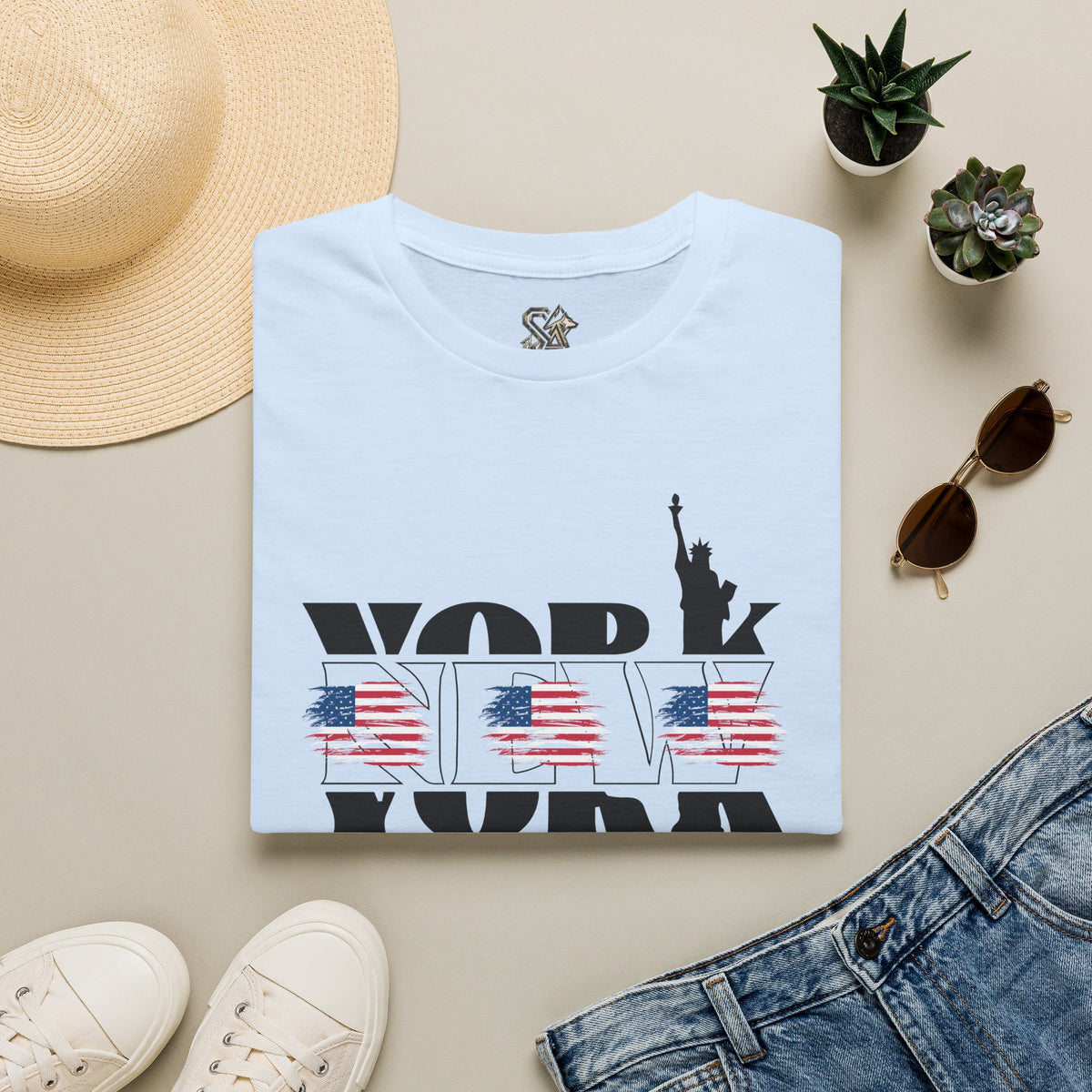 New York American Flag T-Shirt Premium Design SKIALFA Unisex