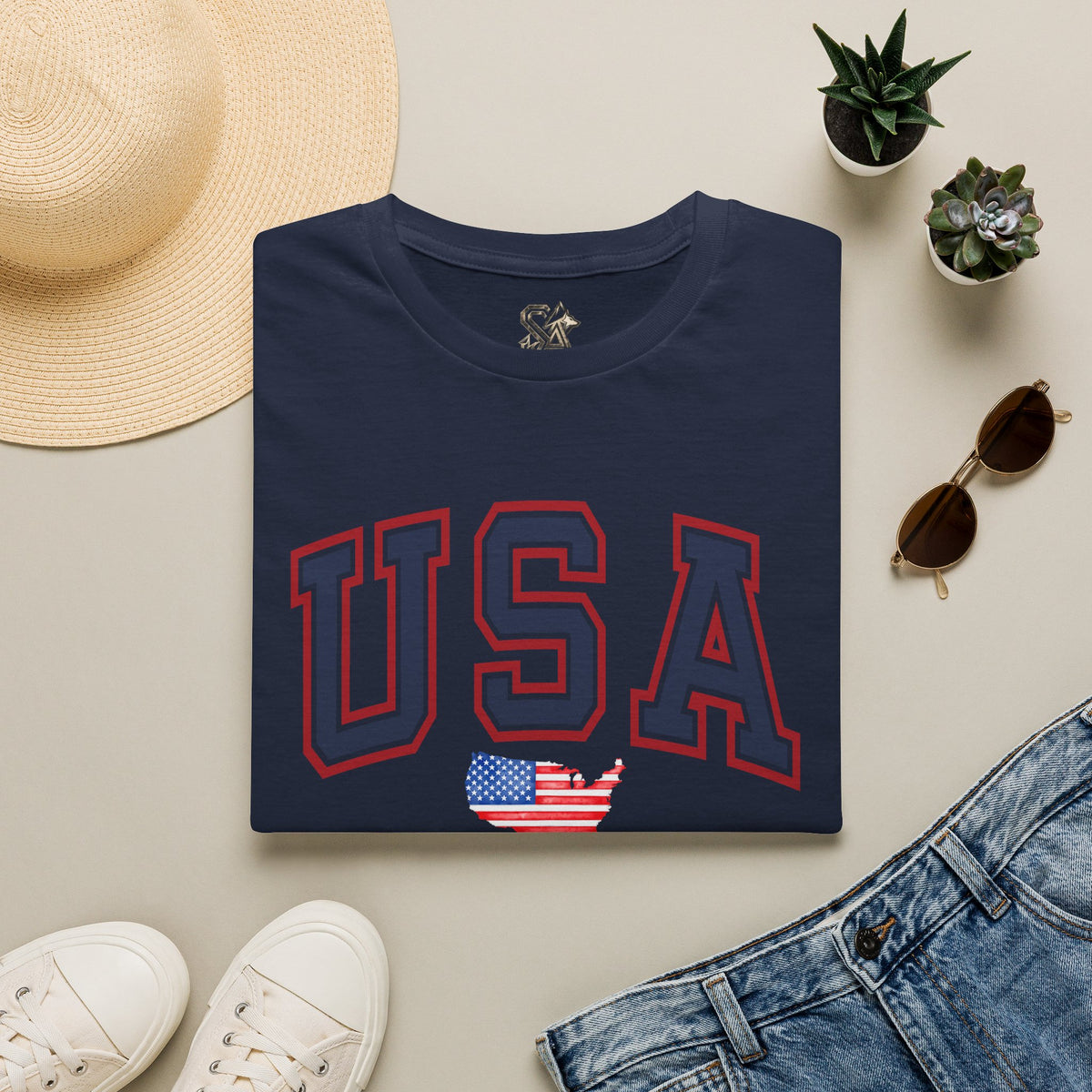 USA Flag T-Shirt Premium Design SKIALFA Unisex