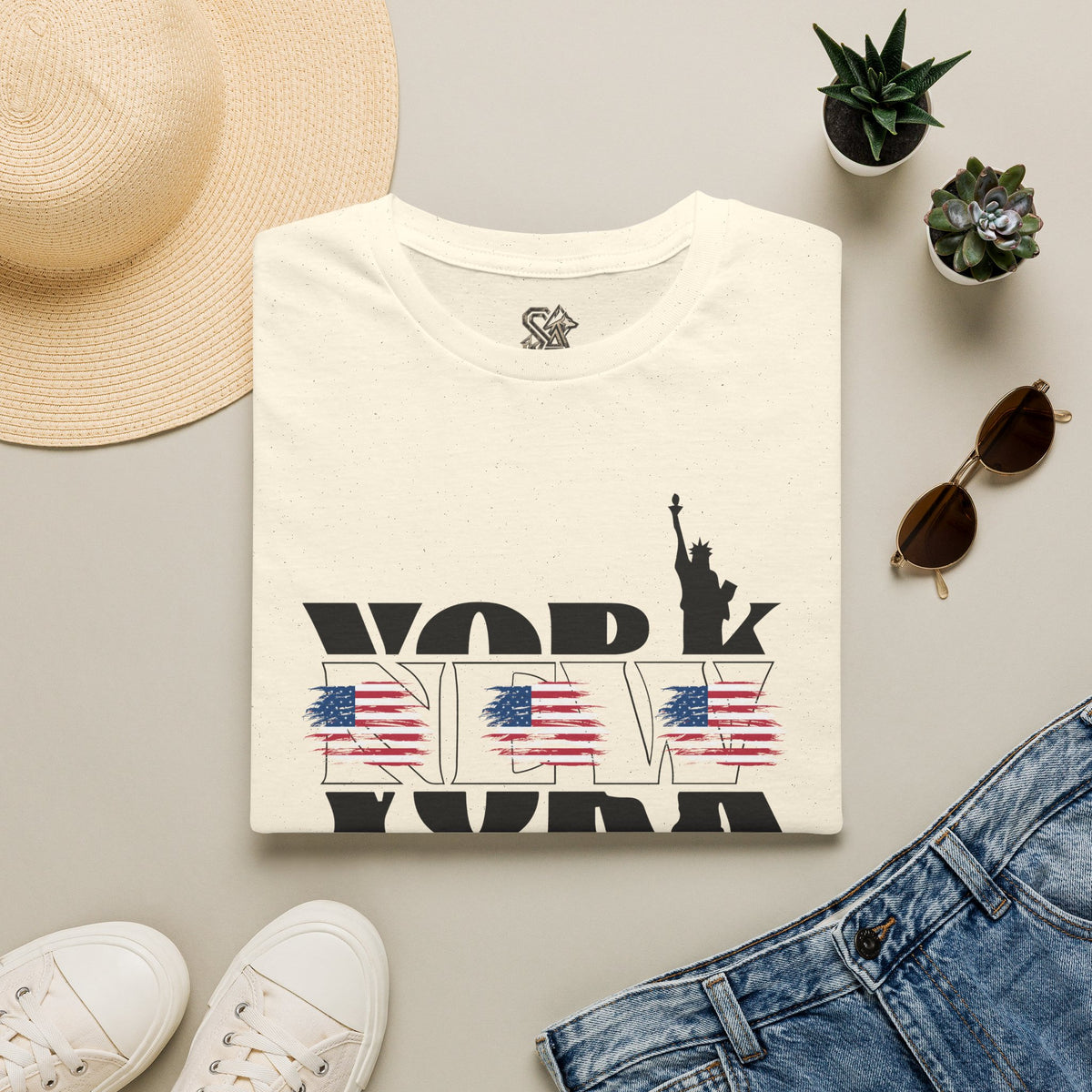 New York American Flag T-Shirt Premium Design SKIALFA Unisex