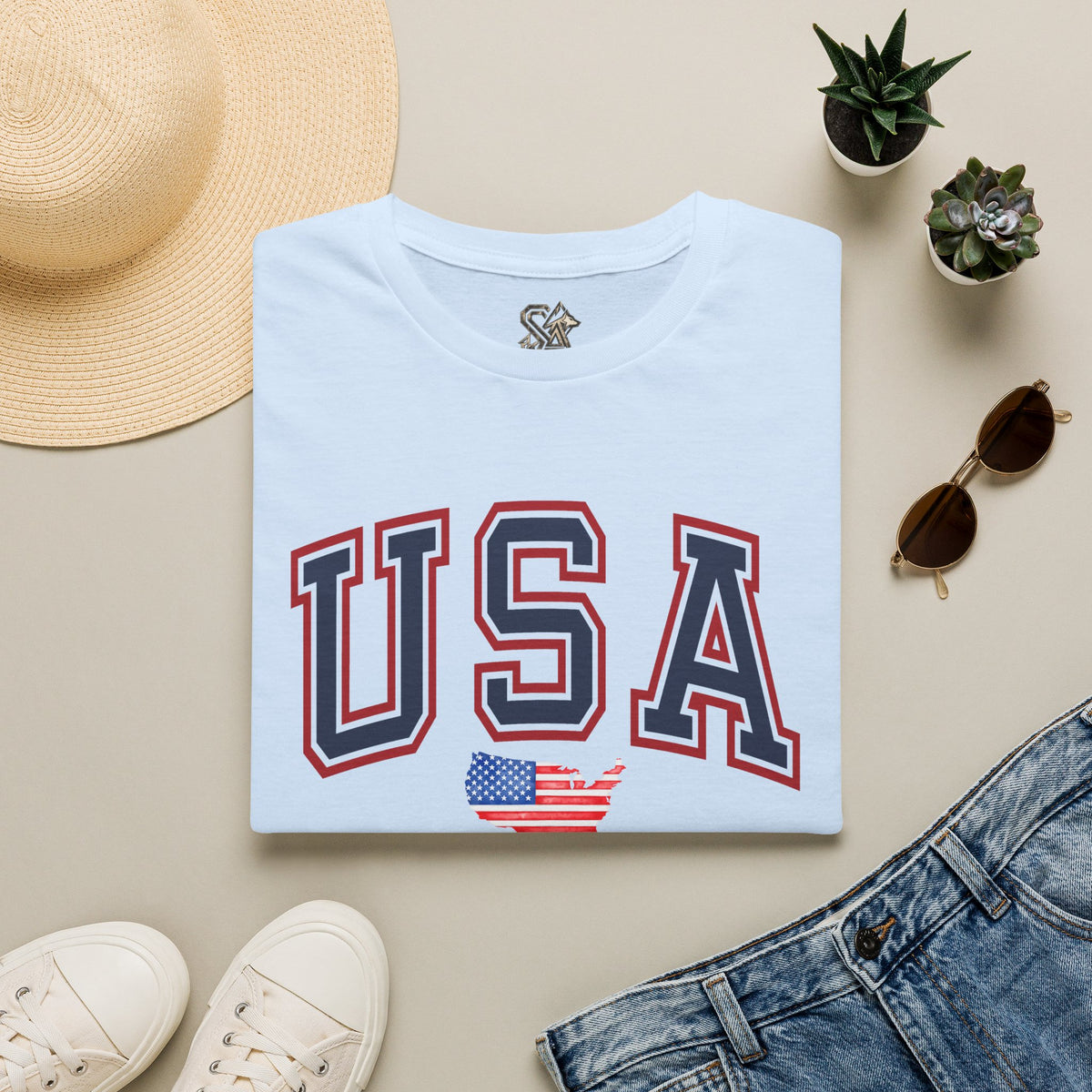 USA Flag T-Shirt Premium Design SKIALFA Unisex