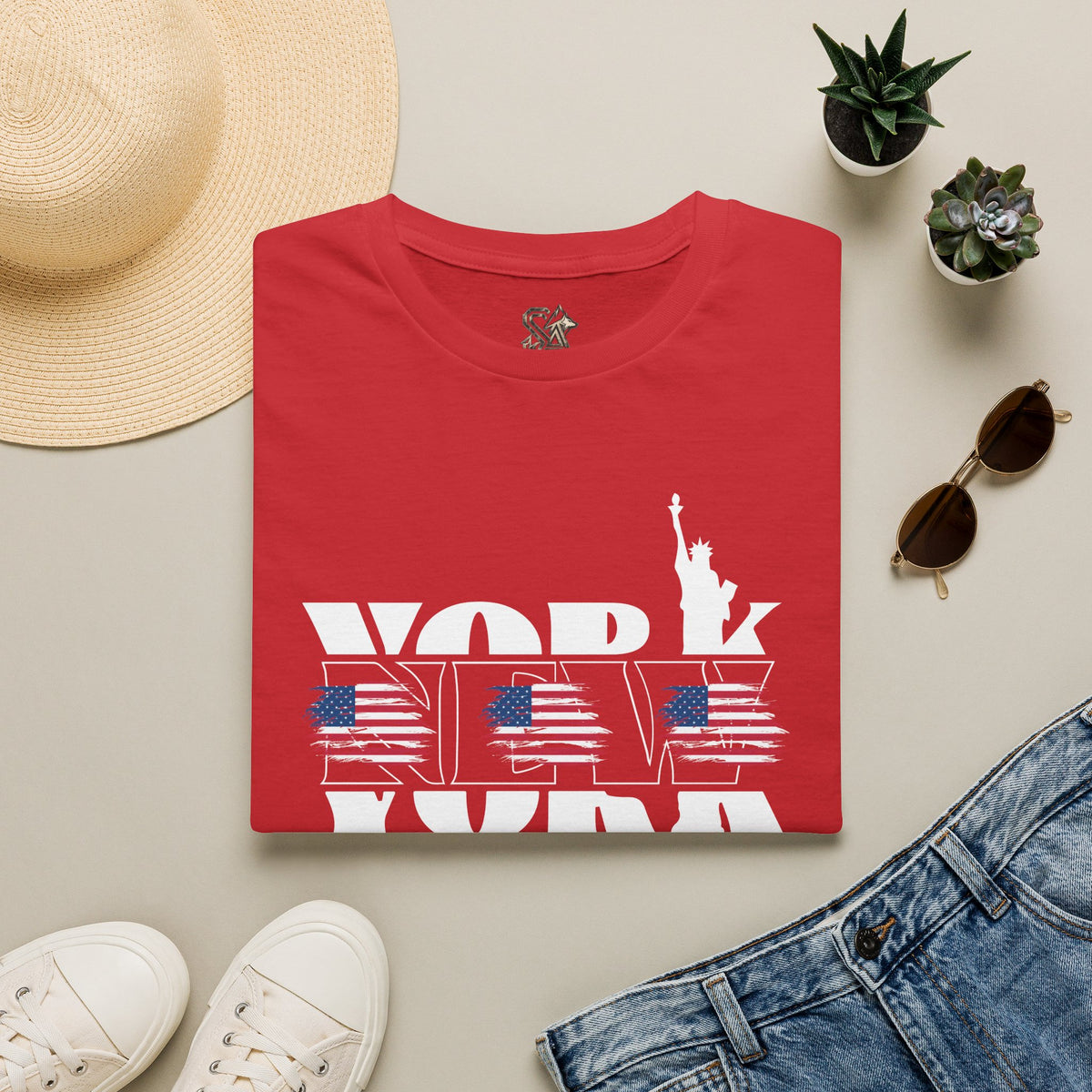 New York American Flag T-Shirt Premium Design SKIALFA Unisex