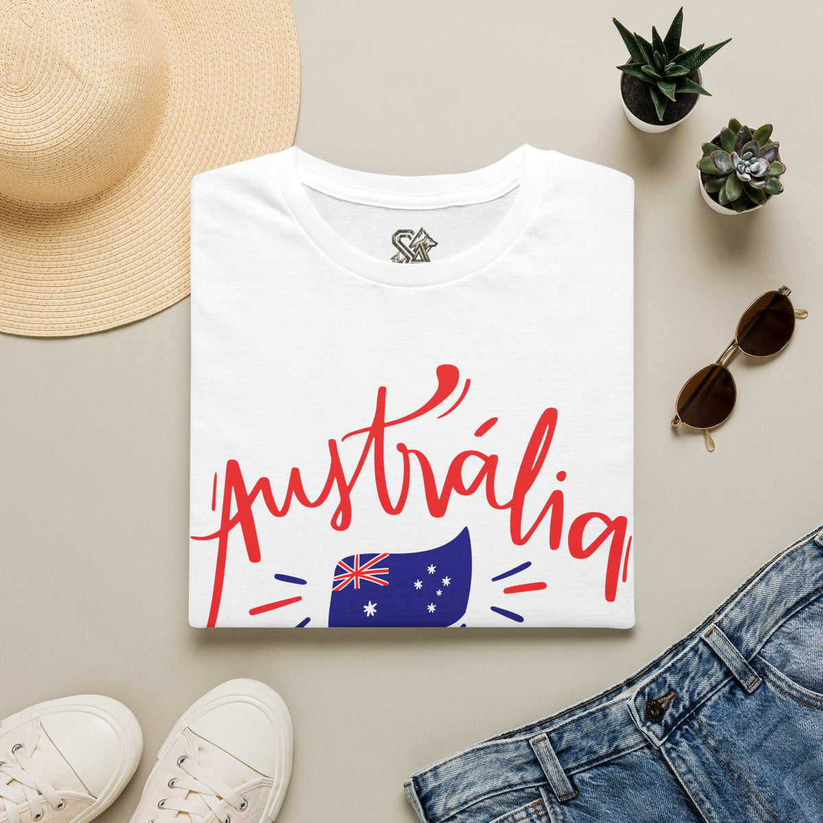 Australia Script Flag T-Shirt Premium Design SKIALFA Unisex