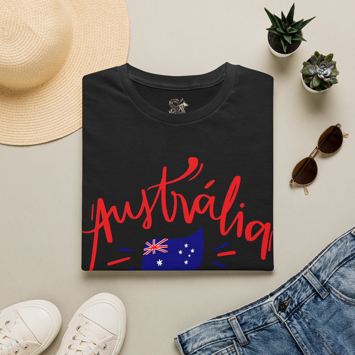 Australia Script Flag T-Shirt Premium Design SKIALFA Unisex