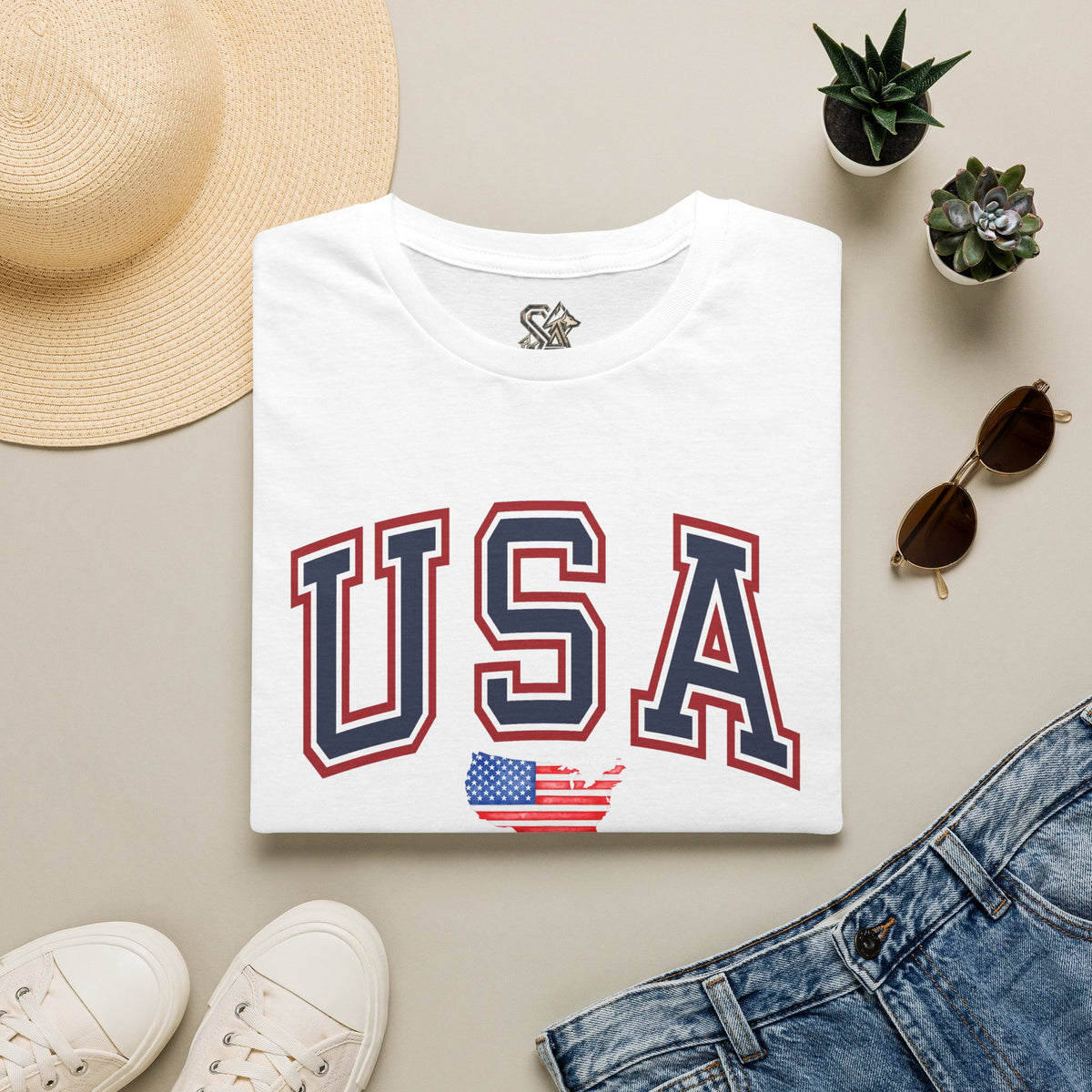 USA Flag T-Shirt Premium Design SKIALFA Unisex