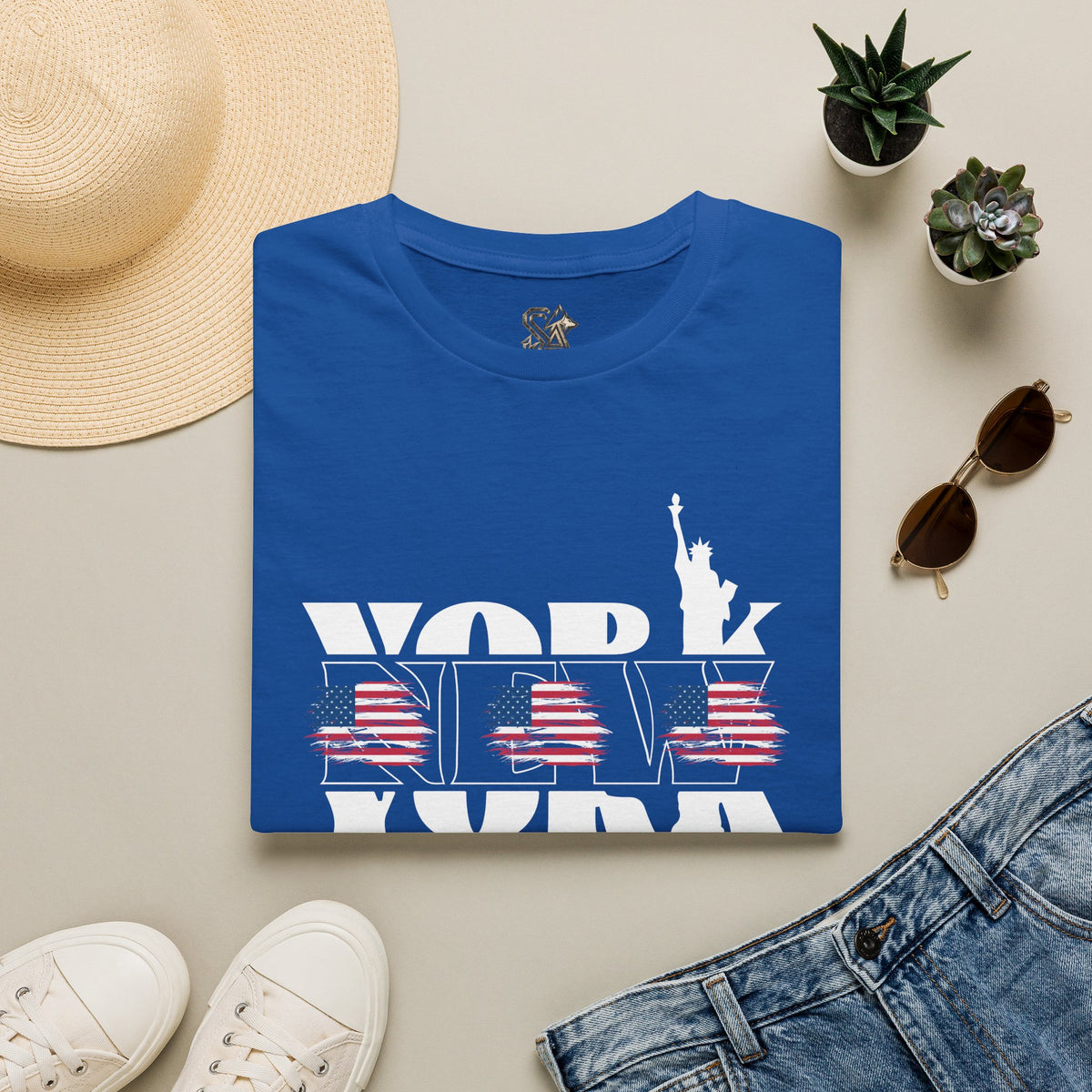 New York American Flag T-Shirt Premium Design SKIALFA Unisex