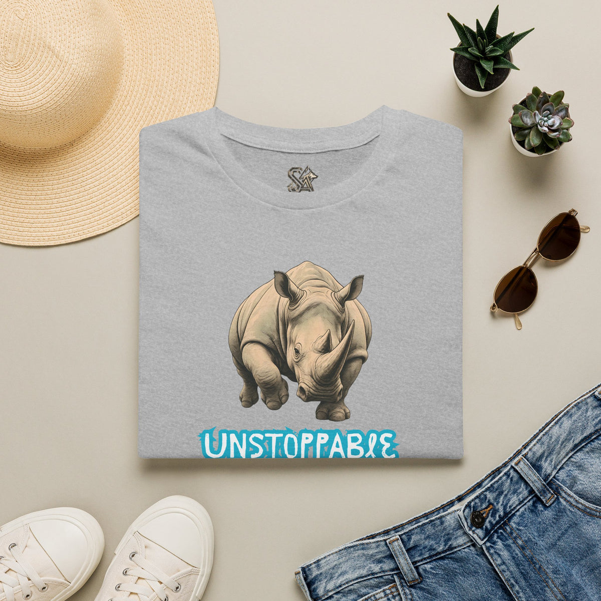 UNSTOPPABLE Rhino T-Shirt Premium Design SKIALFA Unisex
