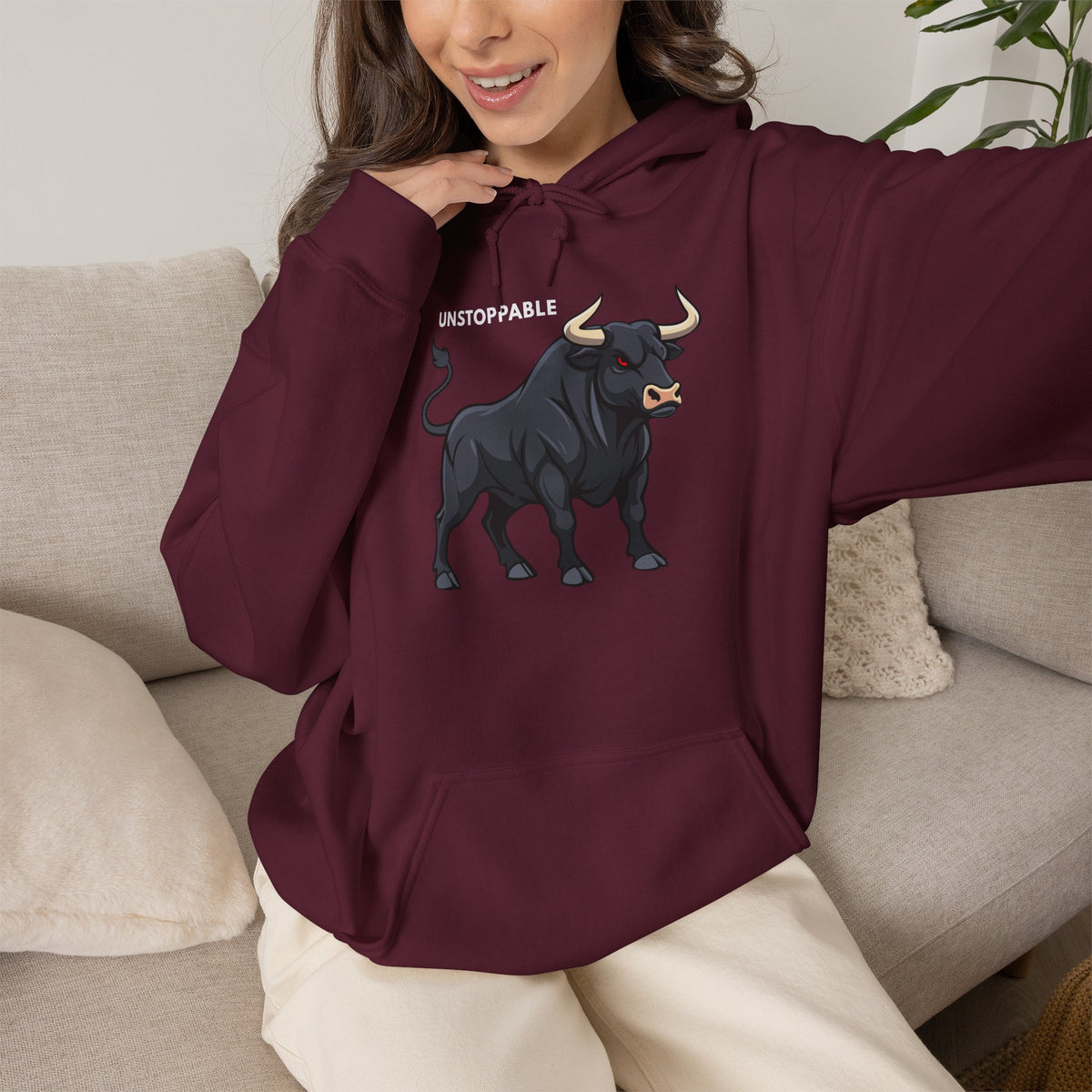 UNSTOPPABLE Bull Hoodie Premium Design SKIALFA Unisex