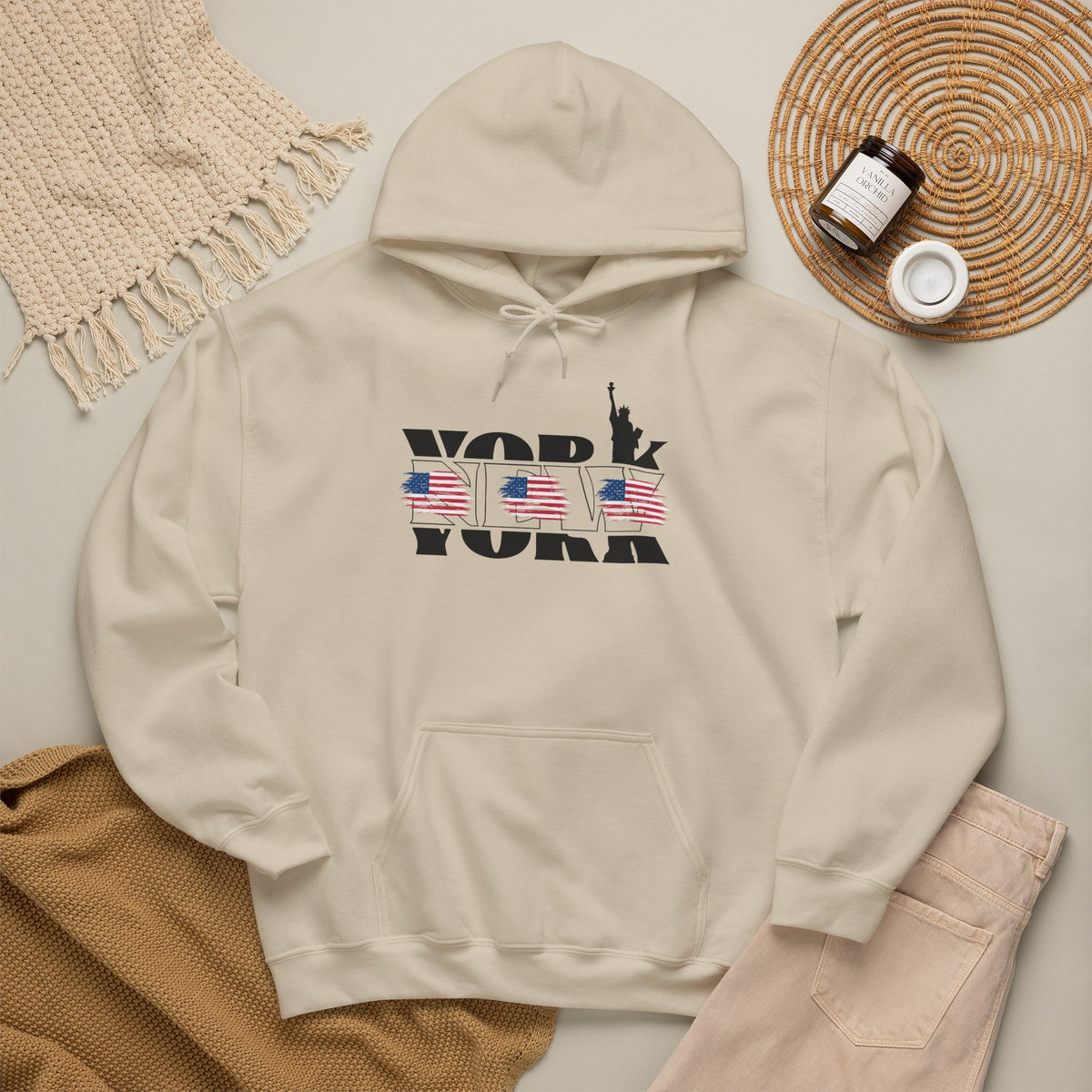 NEW YORK USA Flag Hoodie Premium Design SKIALFA Unisex