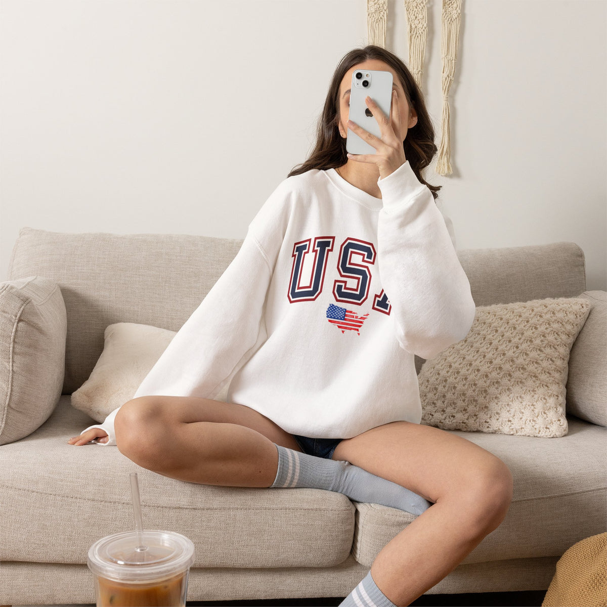 USA Flag Sweatshirt Premium Design SKIALFA Unisex