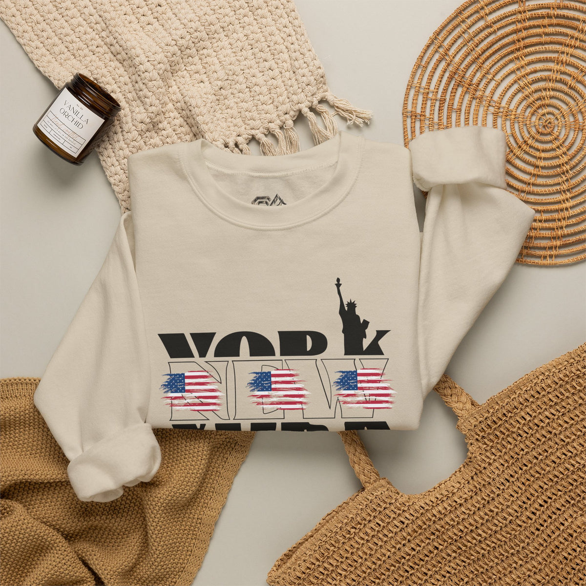New York American Flag Sweatshirt Premium Design SKIALFA Unisex