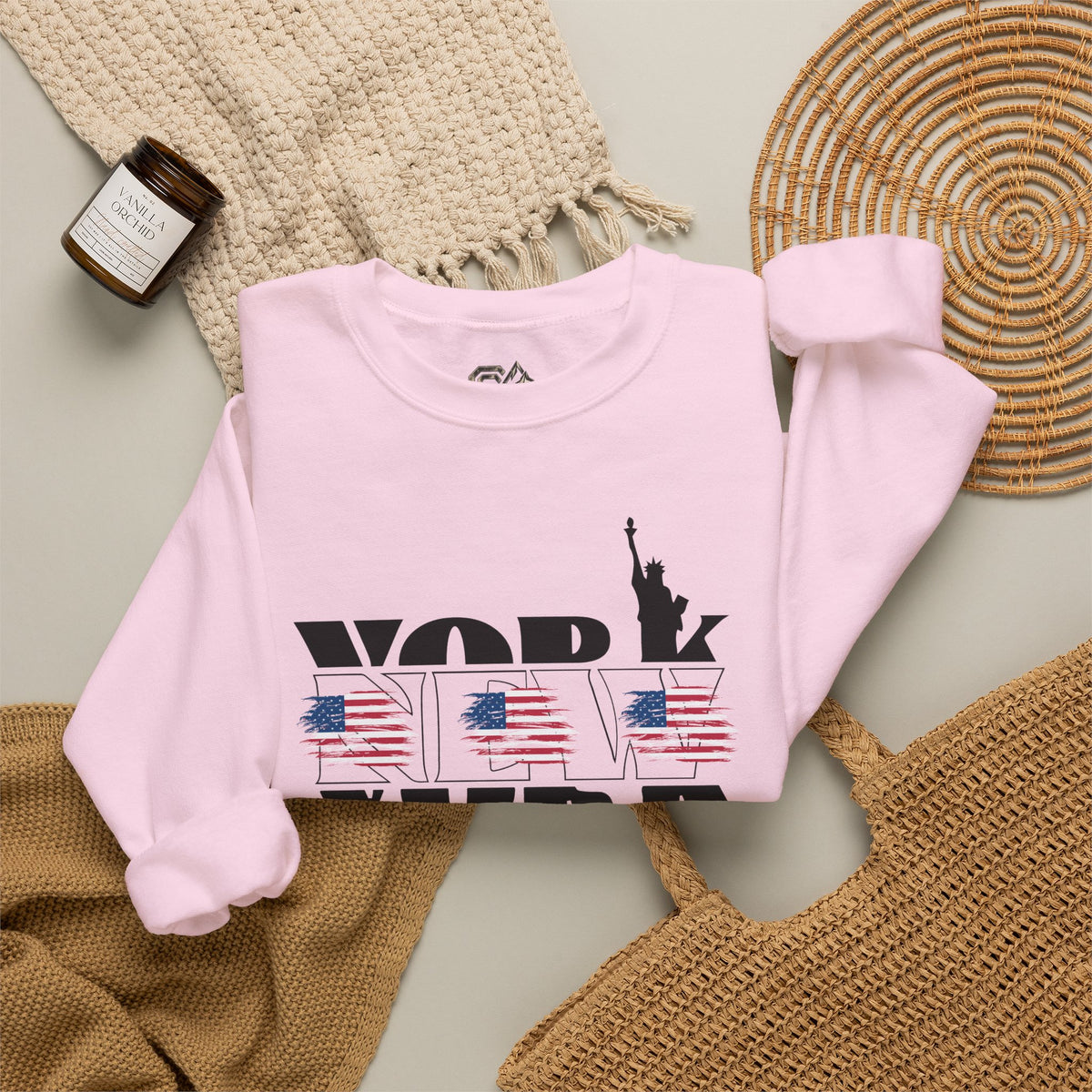 New York American Flag Sweatshirt Premium Design SKIALFA Unisex