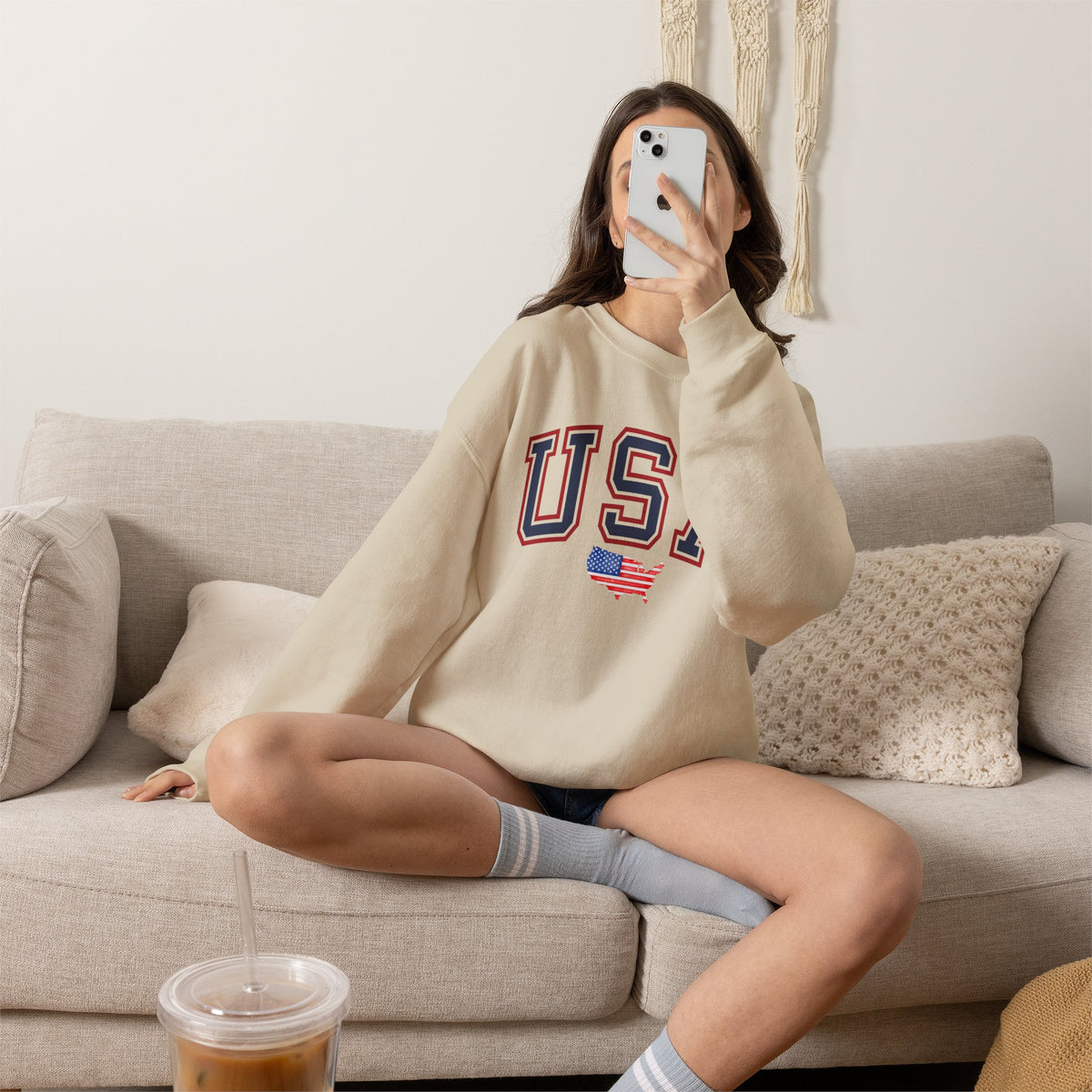 USA Flag Sweatshirt Premium Design SKIALFA Unisex