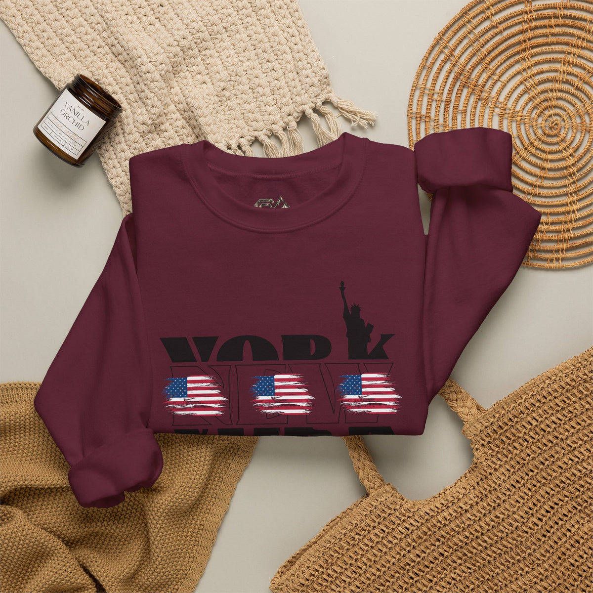 New York American Flag Sweatshirt Premium Design SKIALFA Unisex