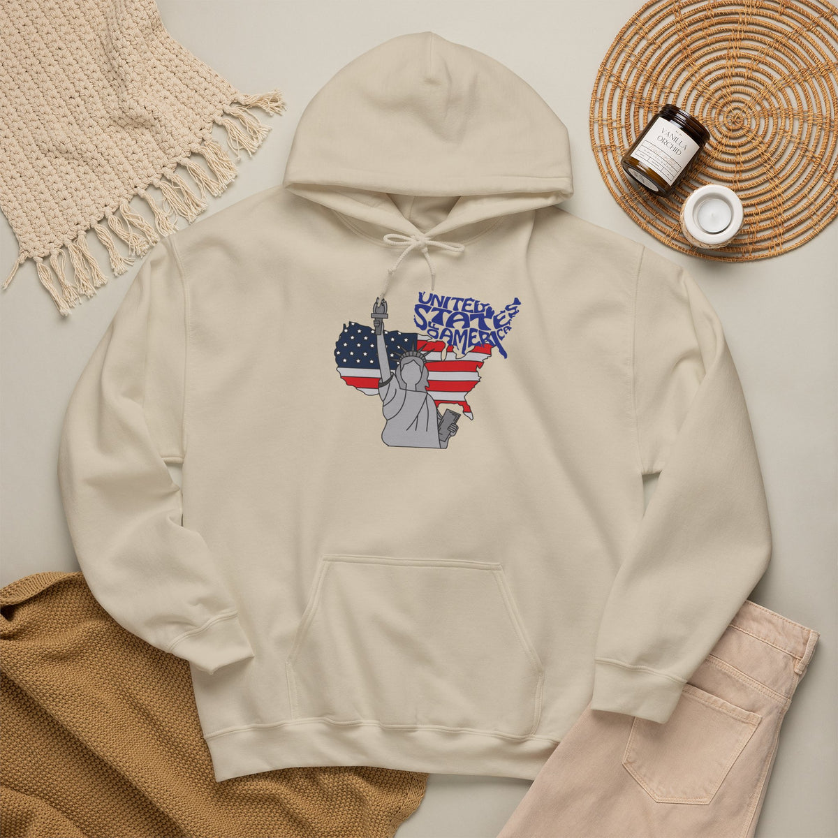USA Flag Hoodie Premium Design SKIALFA Unisex