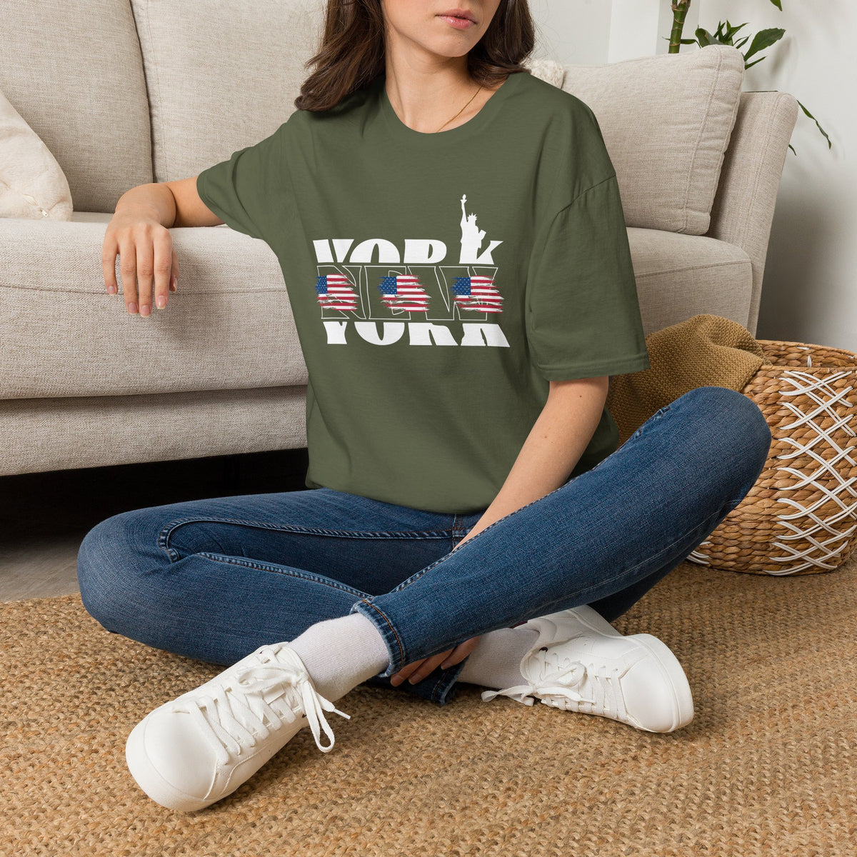 New York American Flag T-Shirt Premium Design SKIALFA Unisex