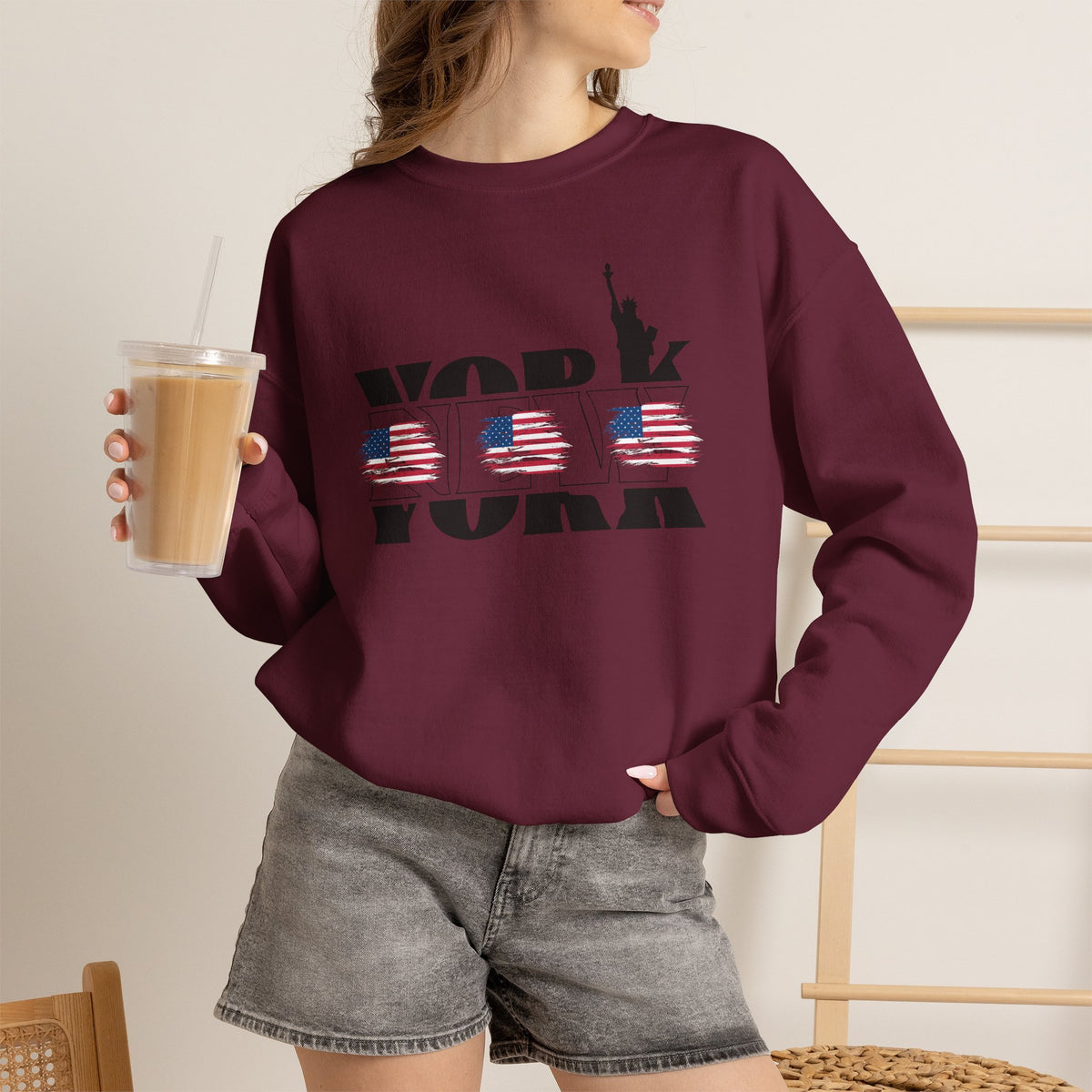 New York American Flag Sweatshirt Premium Design SKIALFA Unisex