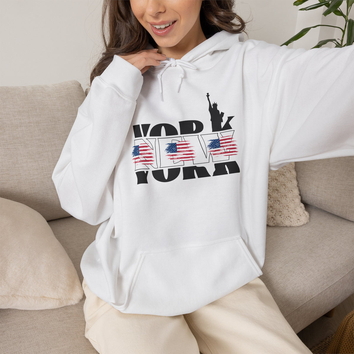 NEW YORK USA Flag Hoodie Premium Design SKIALFA Unisex