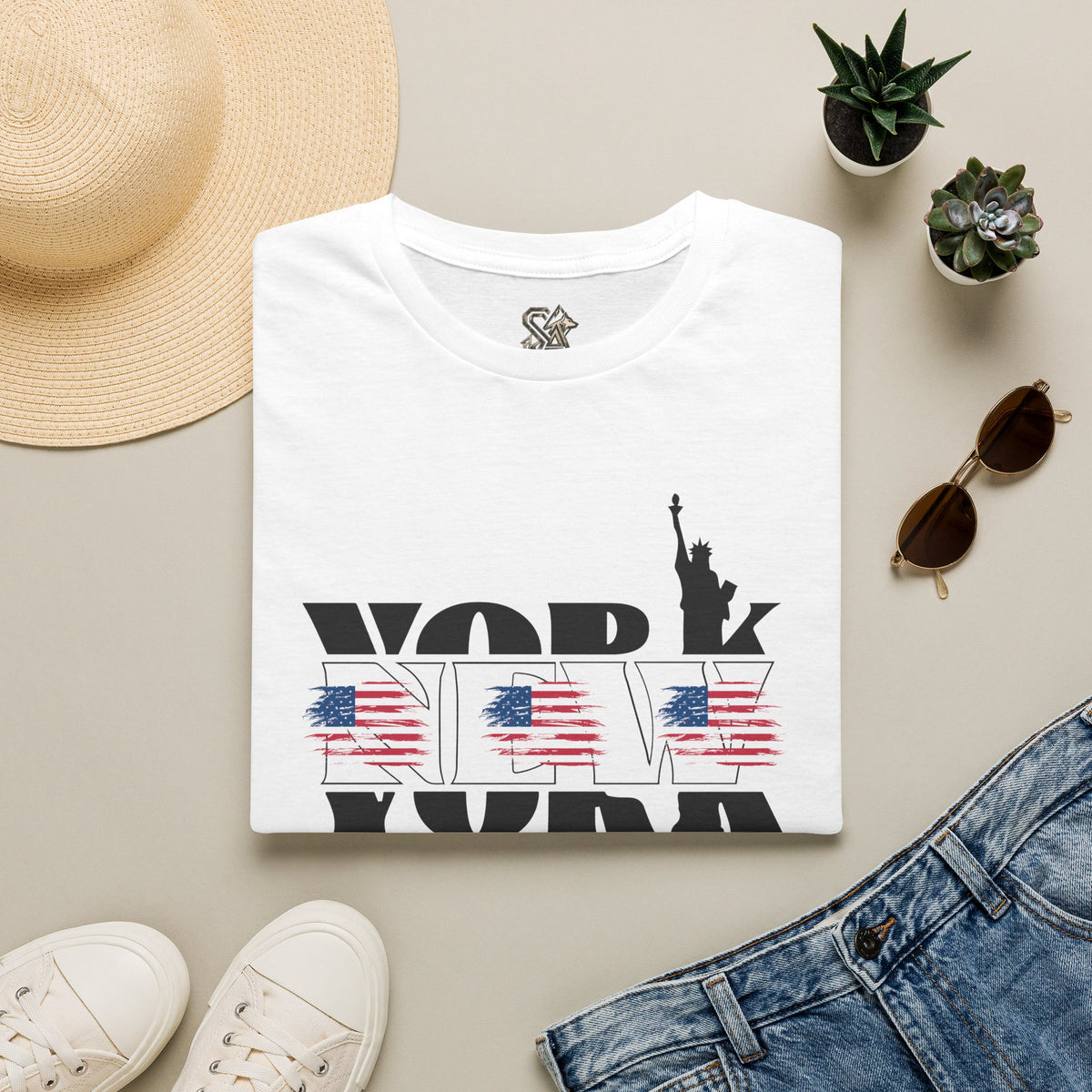 New York American Flag T-Shirt Premium Design SKIALFA Unisex