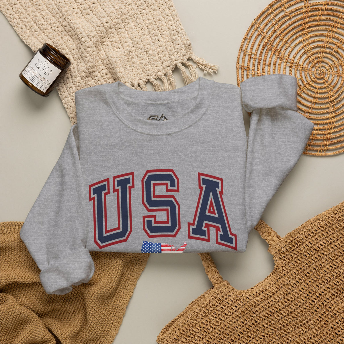 USA Flag Sweatshirt Premium Design SKIALFA Unisex