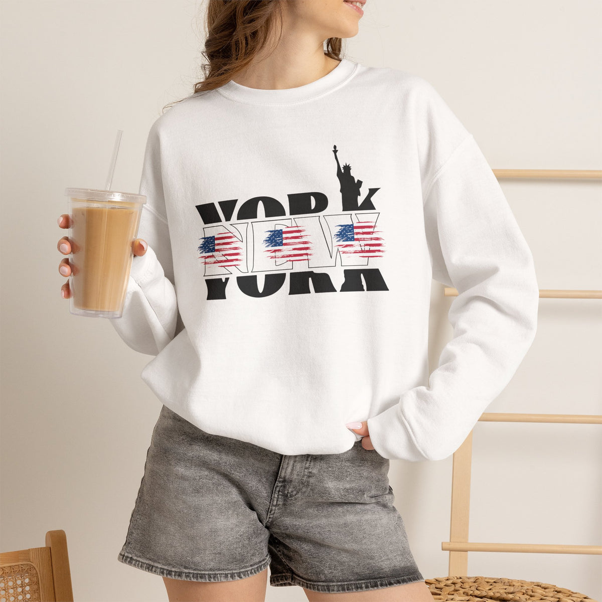 New York American Flag Sweatshirt Premium Design SKIALFA Unisex