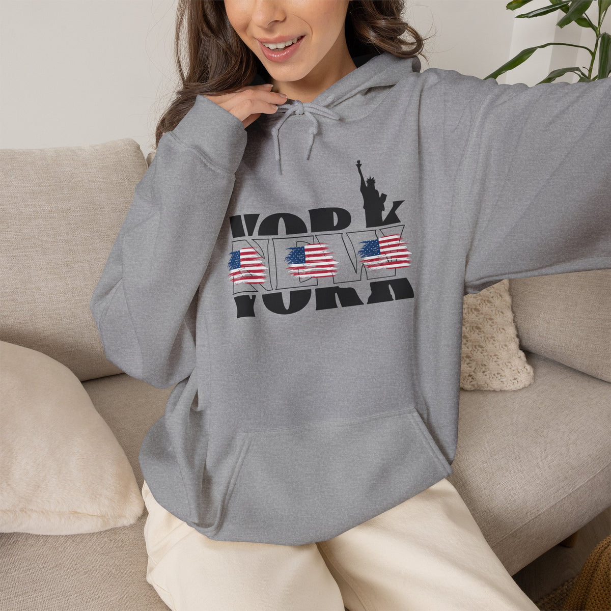 NEW YORK USA Flag Hoodie Premium Design SKIALFA Unisex