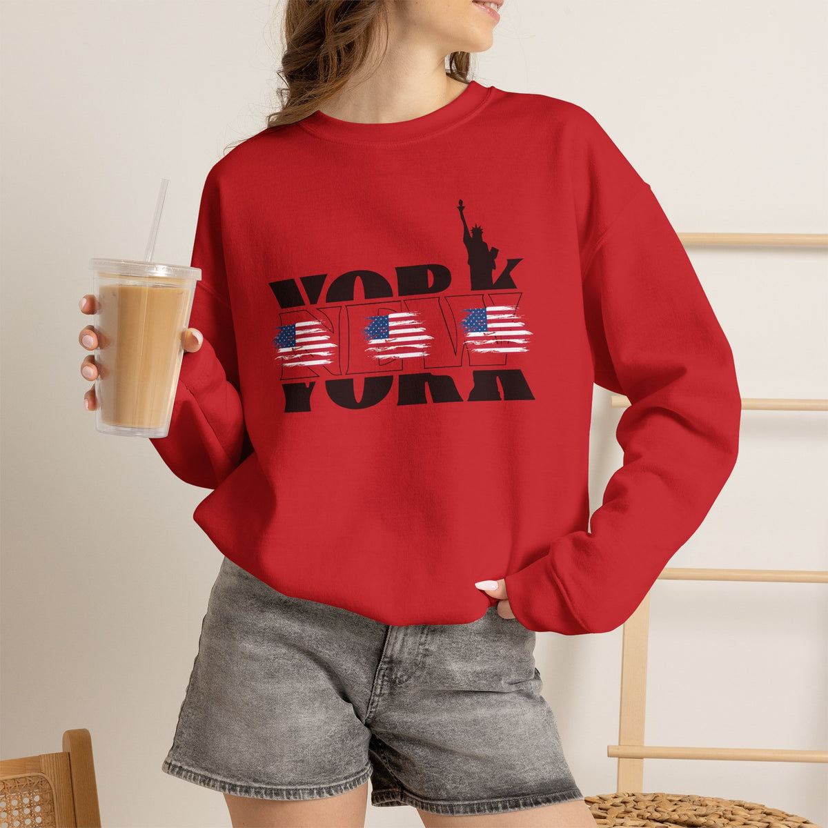 New York American Flag Sweatshirt Premium Design SKIALFA Unisex