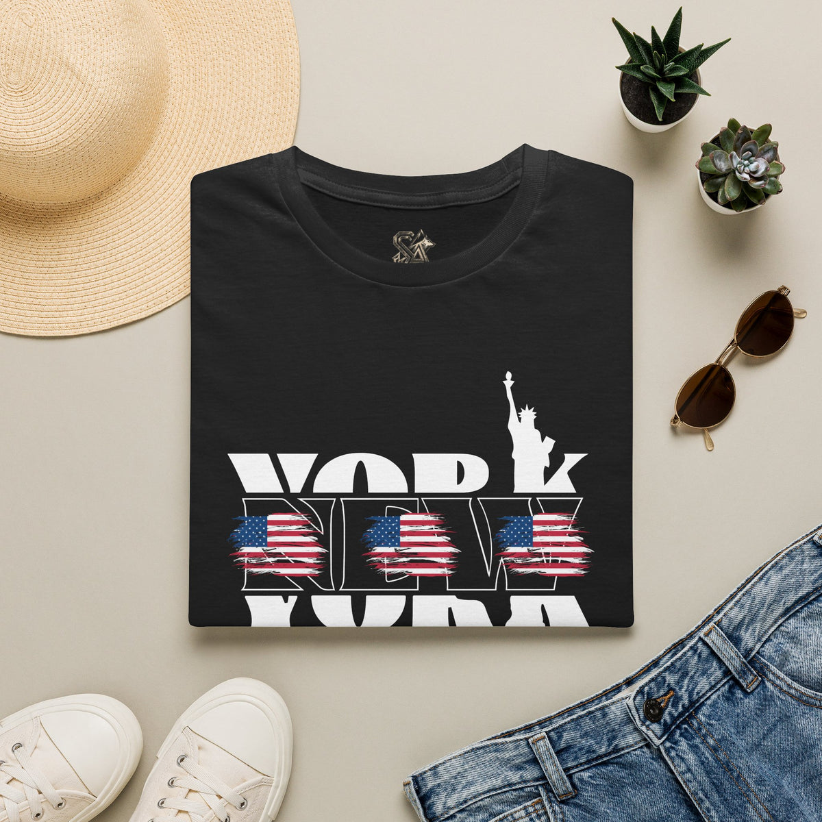 New York American Flag T-Shirt Premium Design SKIALFA Unisex