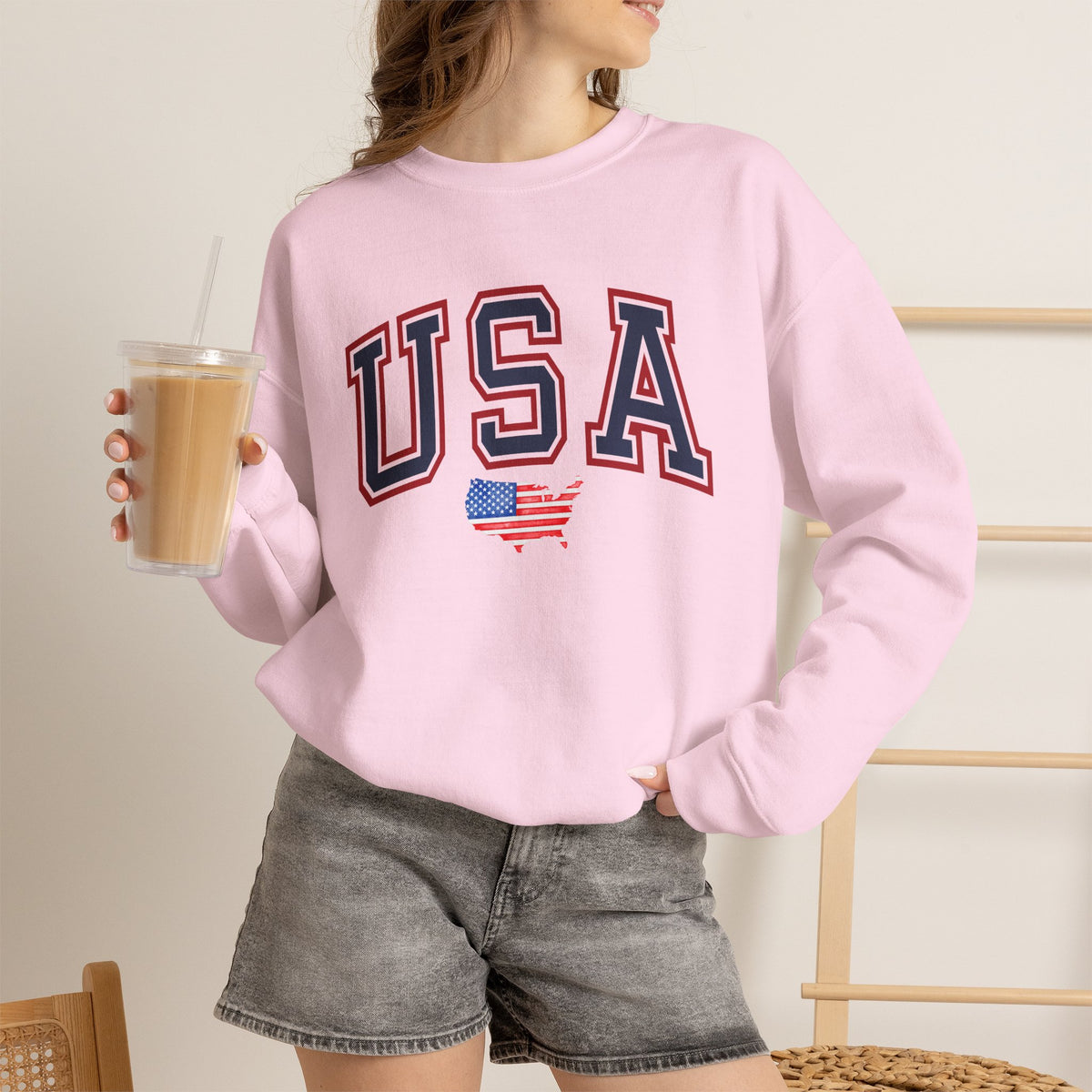 USA Flag Sweatshirt Premium Design SKIALFA Unisex