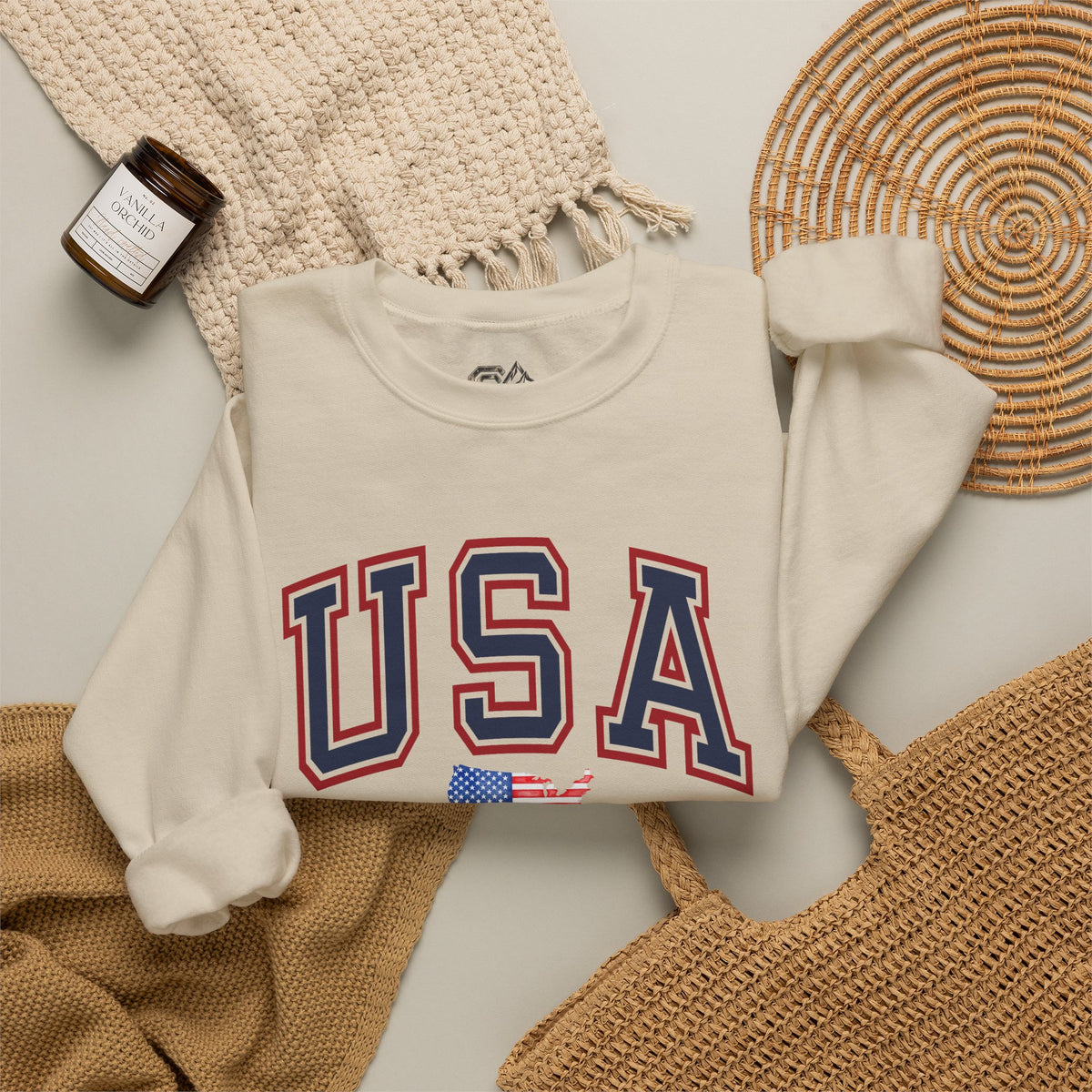 USA Flag Sweatshirt Premium Design SKIALFA Unisex