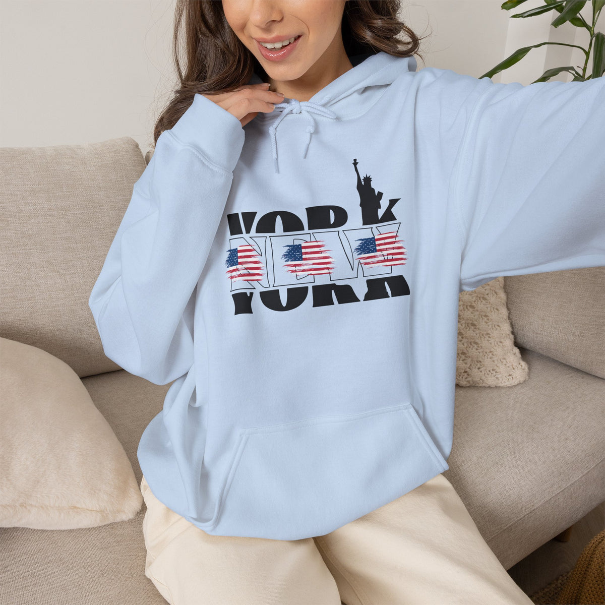 NEW YORK USA Flag Hoodie Premium Design SKIALFA Unisex