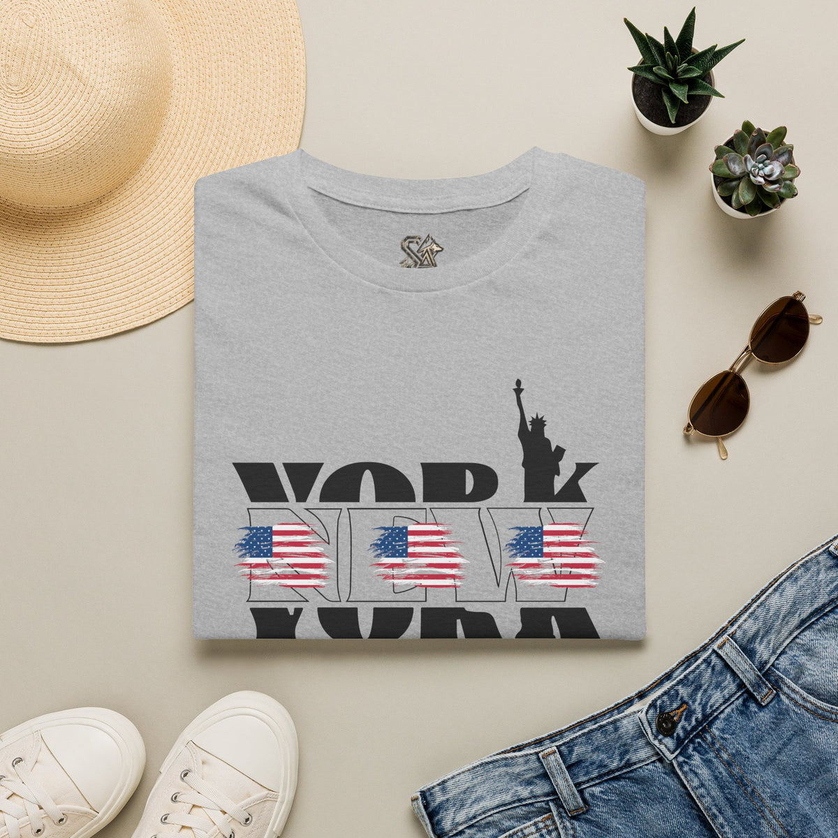 New York American Flag T-Shirt Premium Design SKIALFA Unisex