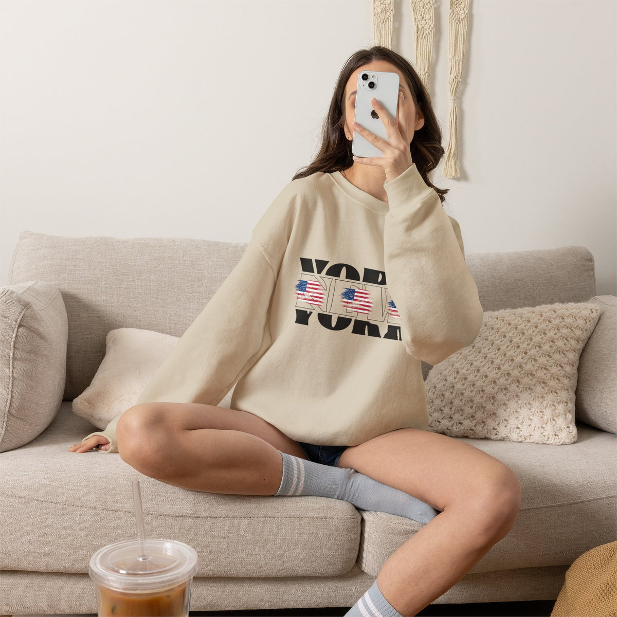 New York American Flag Sweatshirt Premium Design SKIALFA Unisex