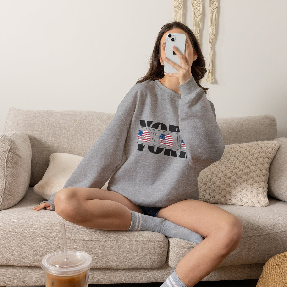 New York American Flag Sweatshirt Premium Design SKIALFA Unisex