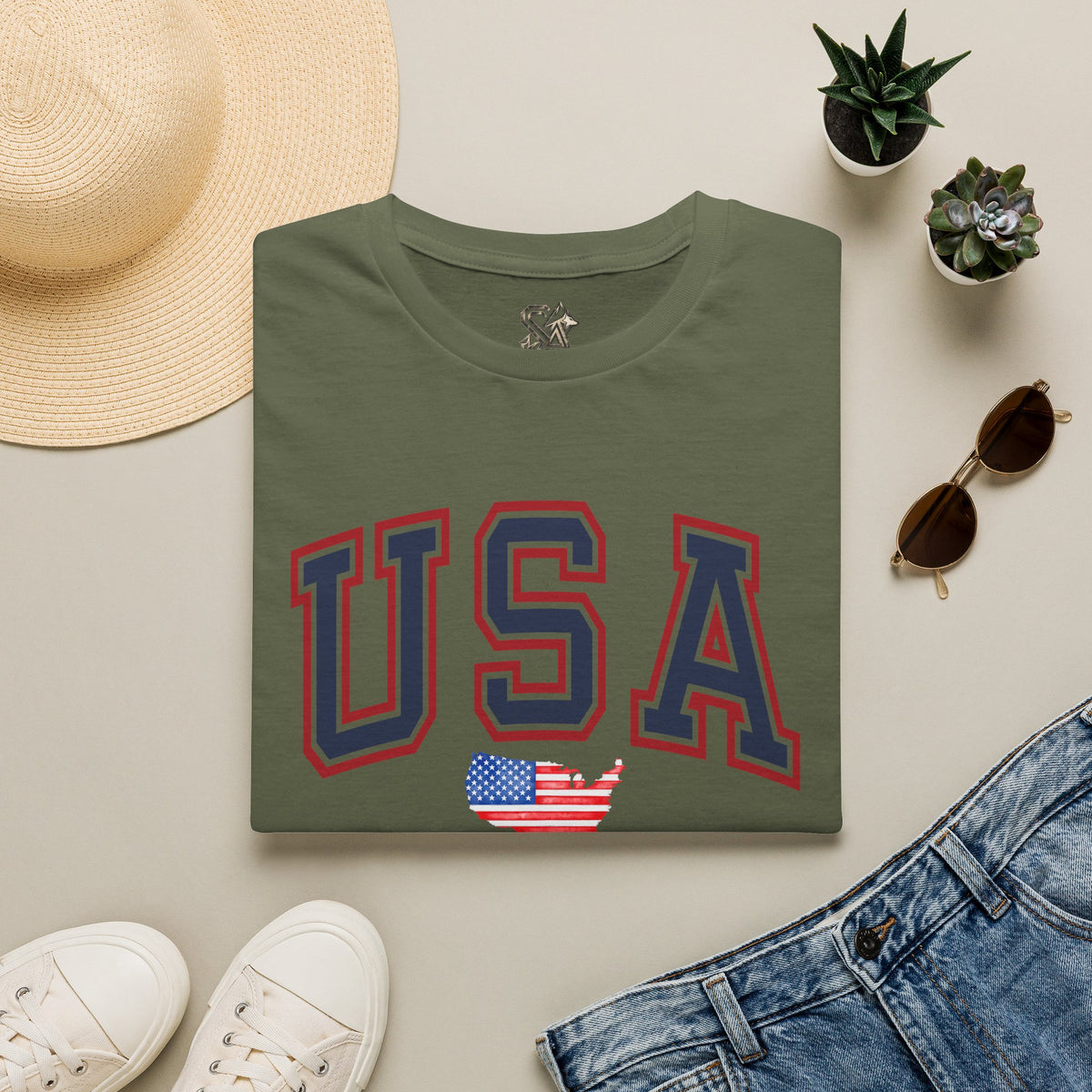 USA Flag T-Shirt Premium Design SKIALFA Unisex