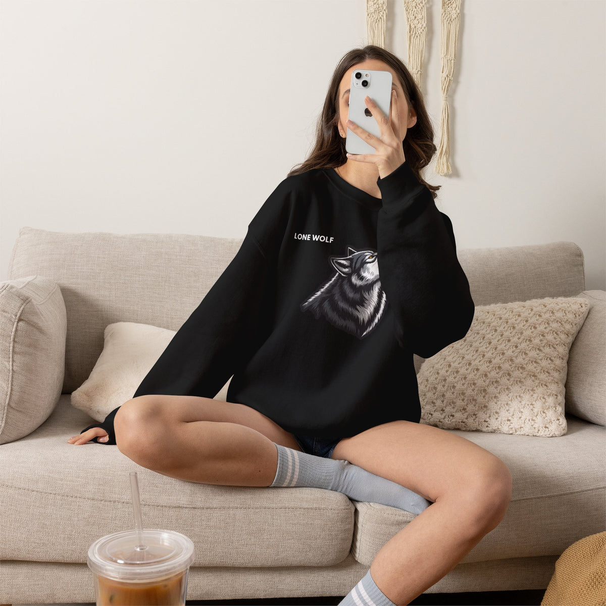 LONE WOLF Sweatshirt Premium Design SKIALFA Unisex