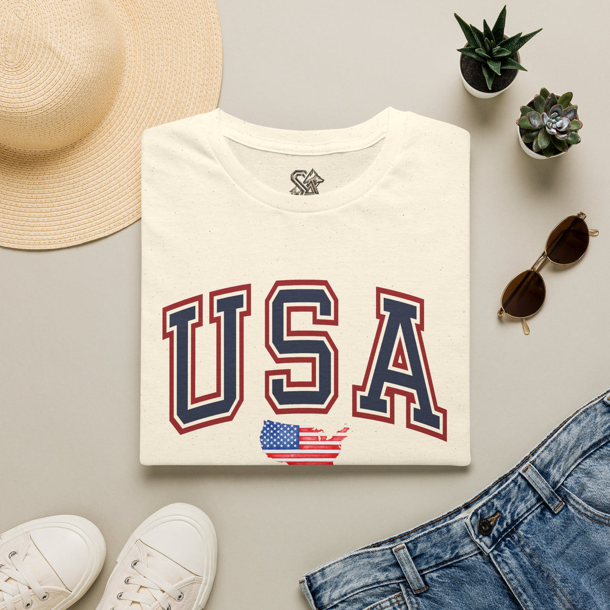 USA Flag T-Shirt Premium Design SKIALFA Unisex