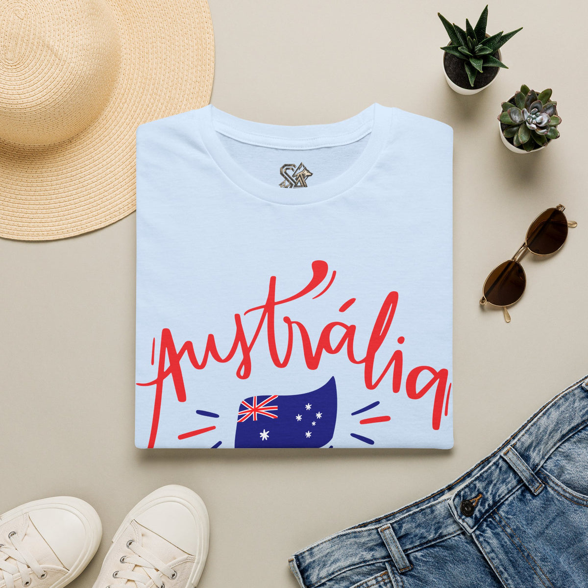 Australia Script Flag T-Shirt Premium Design SKIALFA Unisex