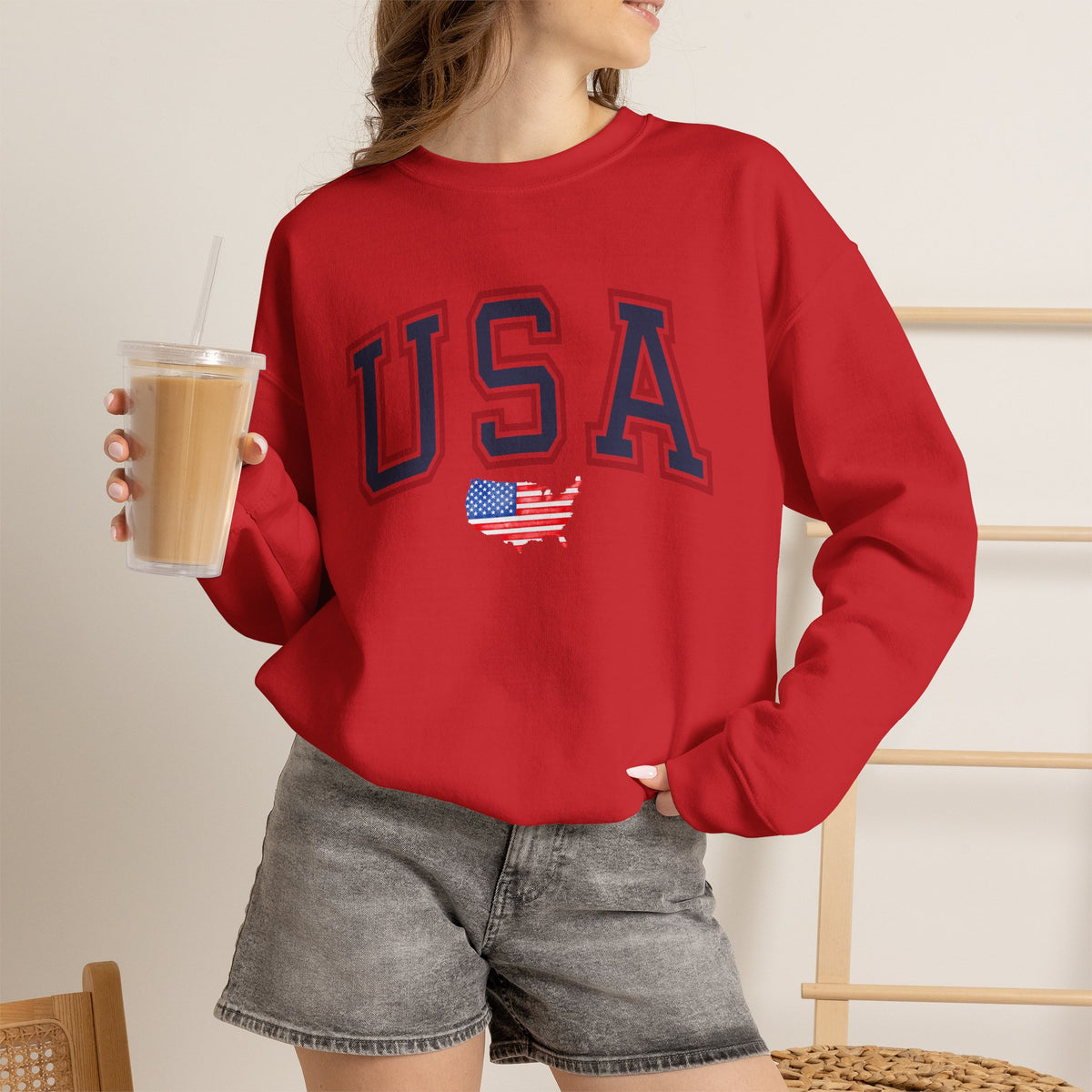 USA Flag Sweatshirt Premium Design SKIALFA Unisex