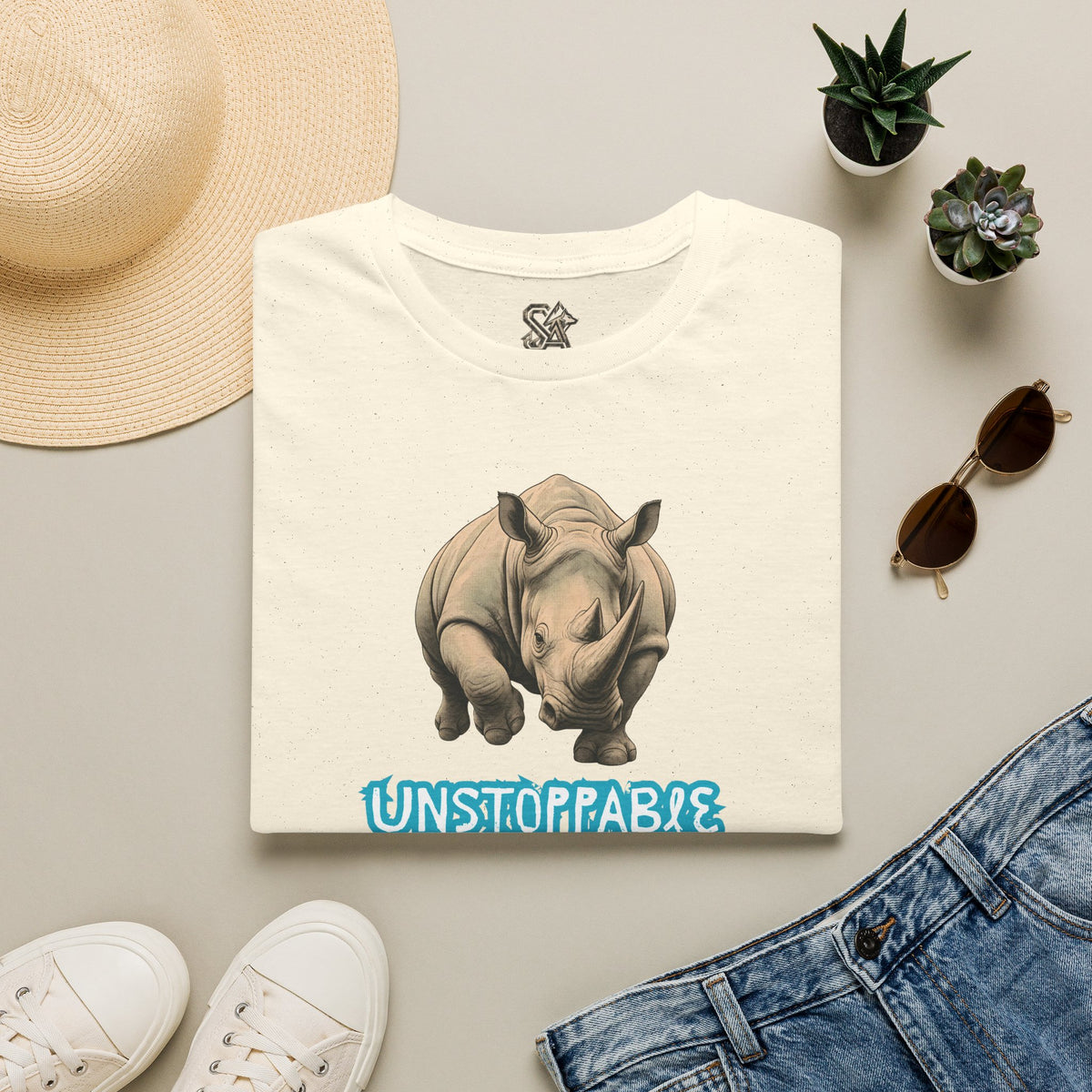 UNSTOPPABLE Rhino T-Shirt Premium Design SKIALFA Unisex