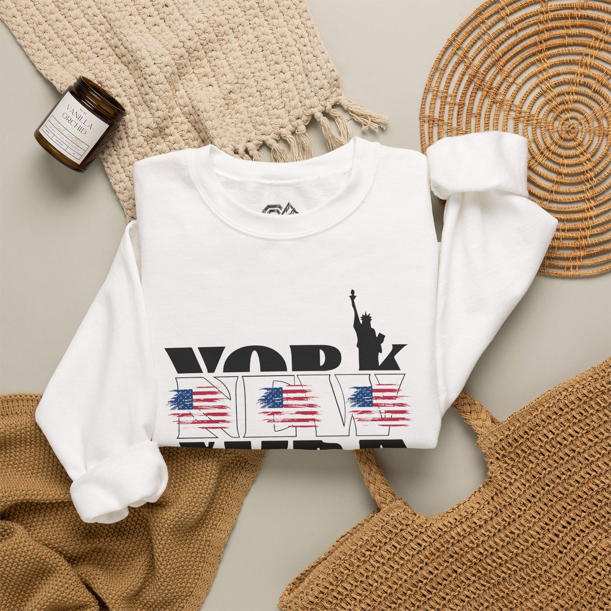 New York American Flag Sweatshirt Premium Design SKIALFA Unisex