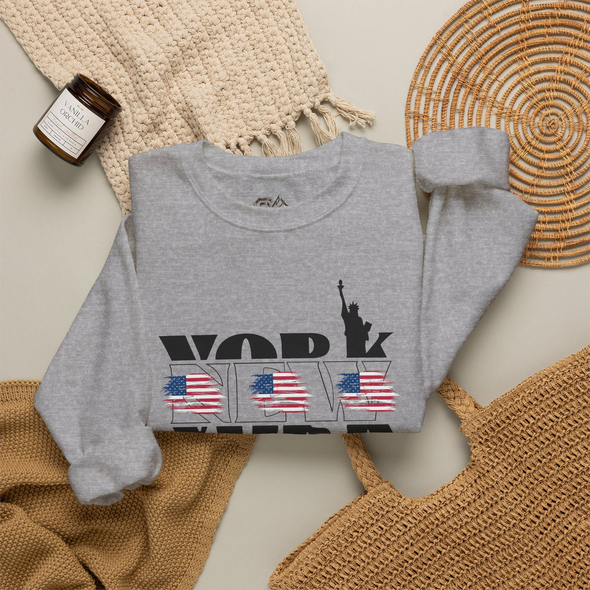 New York American Flag Sweatshirt Premium Design SKIALFA Unisex