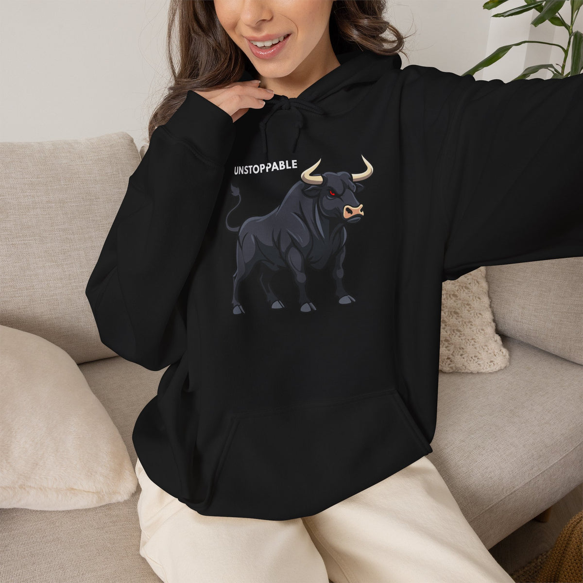 UNSTOPPABLE Bull Hoodie Premium Design SKIALFA Unisex