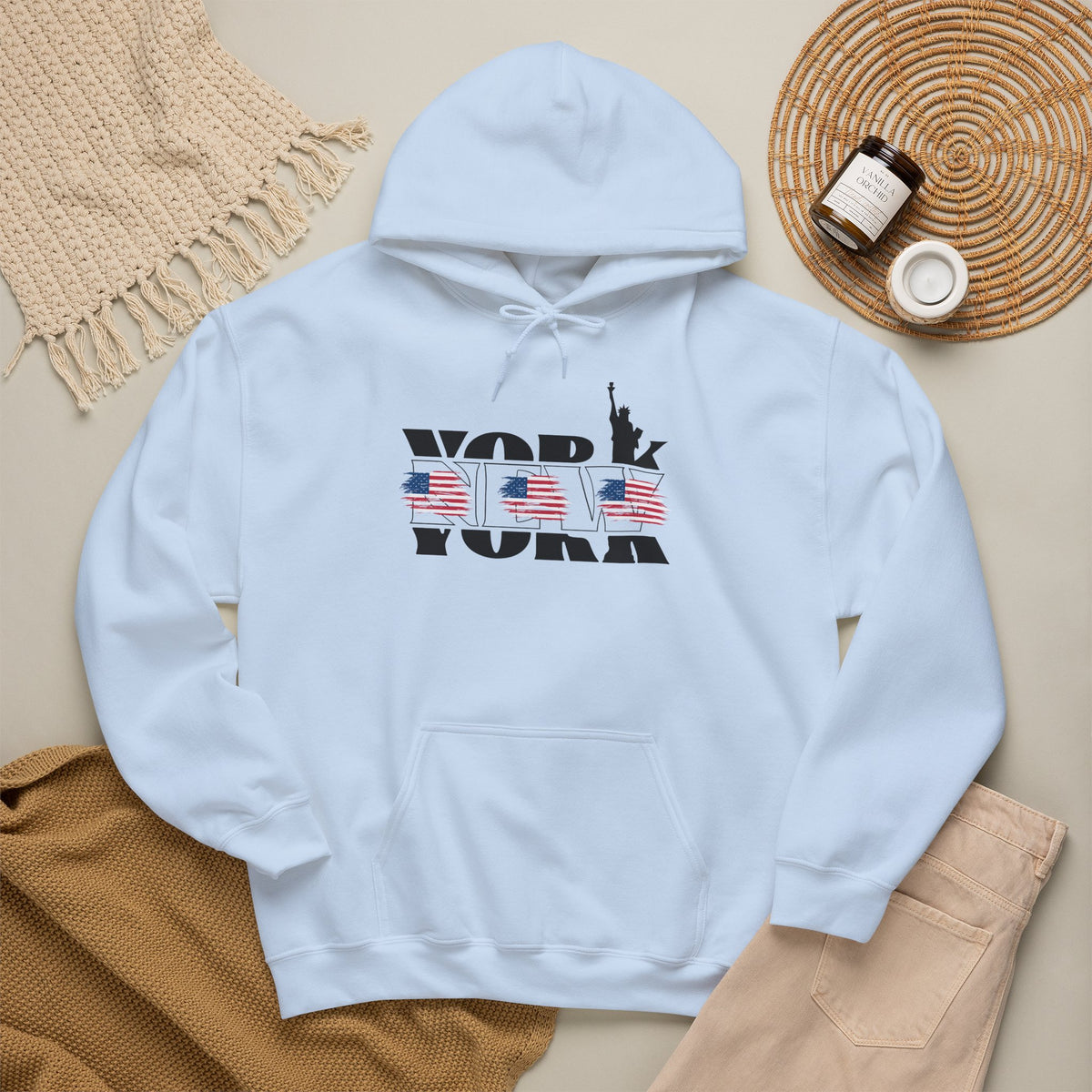 NEW YORK USA Flag Hoodie Premium Design SKIALFA Unisex
