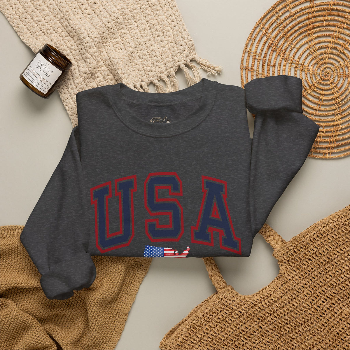 USA Flag Sweatshirt Premium Design SKIALFA Unisex